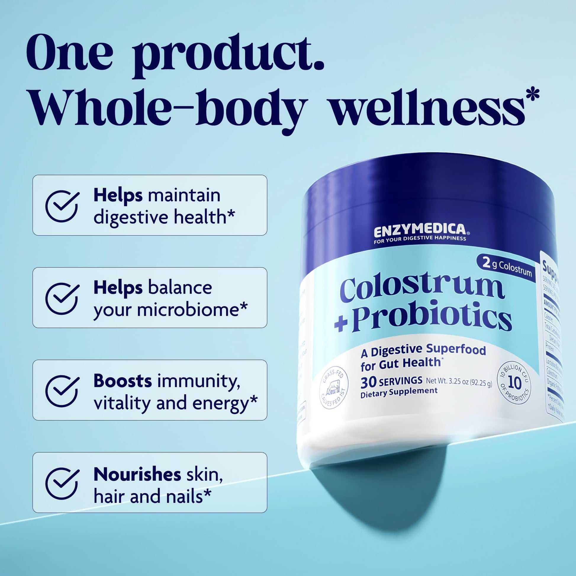Enzymedica Colostrum + Probiotics Powder Supplement - Grass Fed Bovine Colostrum for Women & Men, Peptide & Lactoferrin Support, Promotes Hair, Skin, Nails, Immune & Gut Health, Gluten Free - 3.25 oz Enzymedica Au supplements