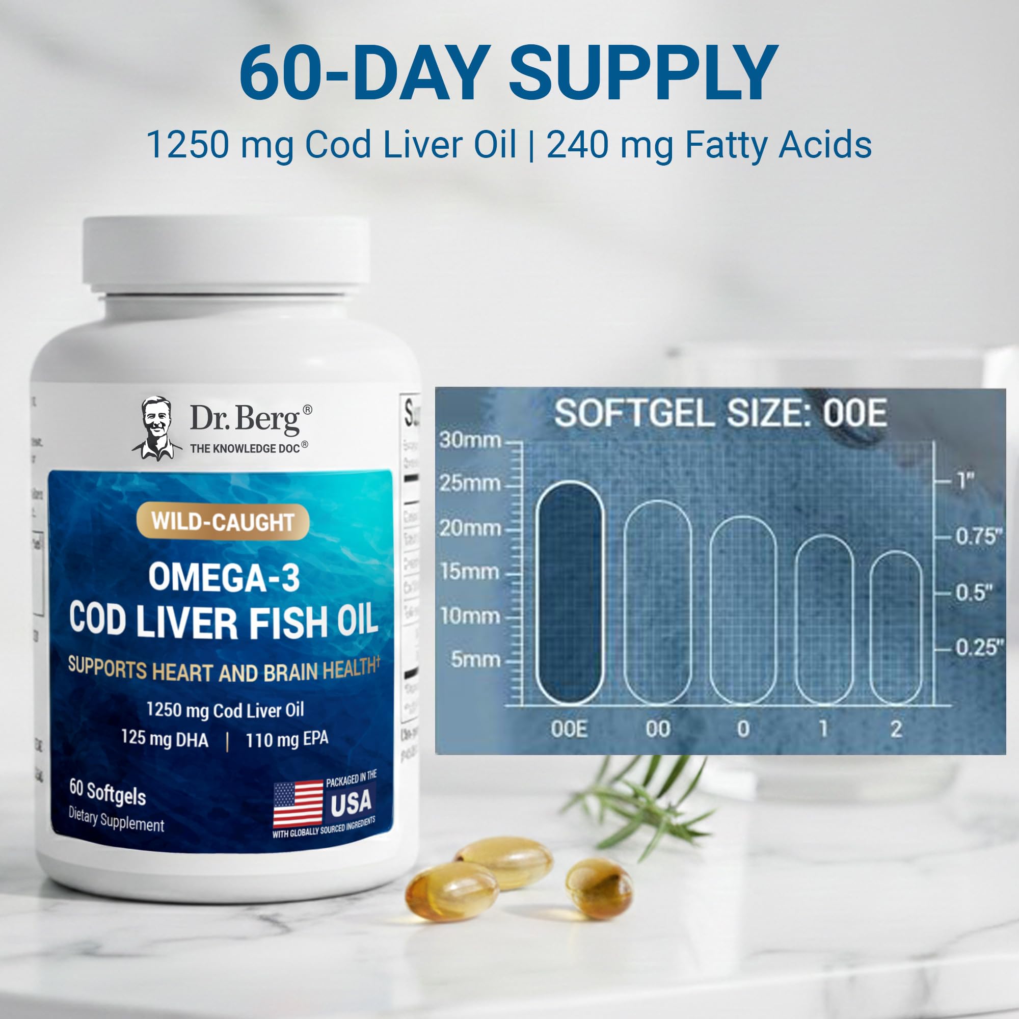 Dr. Berg Omega-3 Cod Liver Fish Oil 60 Softgels – Wild-Caught Icelandic Cod – Omega 3 EPA & DHA – Heart, Brain, Immune & Eye Support* – Lemon Flavor – 4X Lab-Tested – Non-GMO, No Fillers Dr. Berg Nutritionals Au supplements