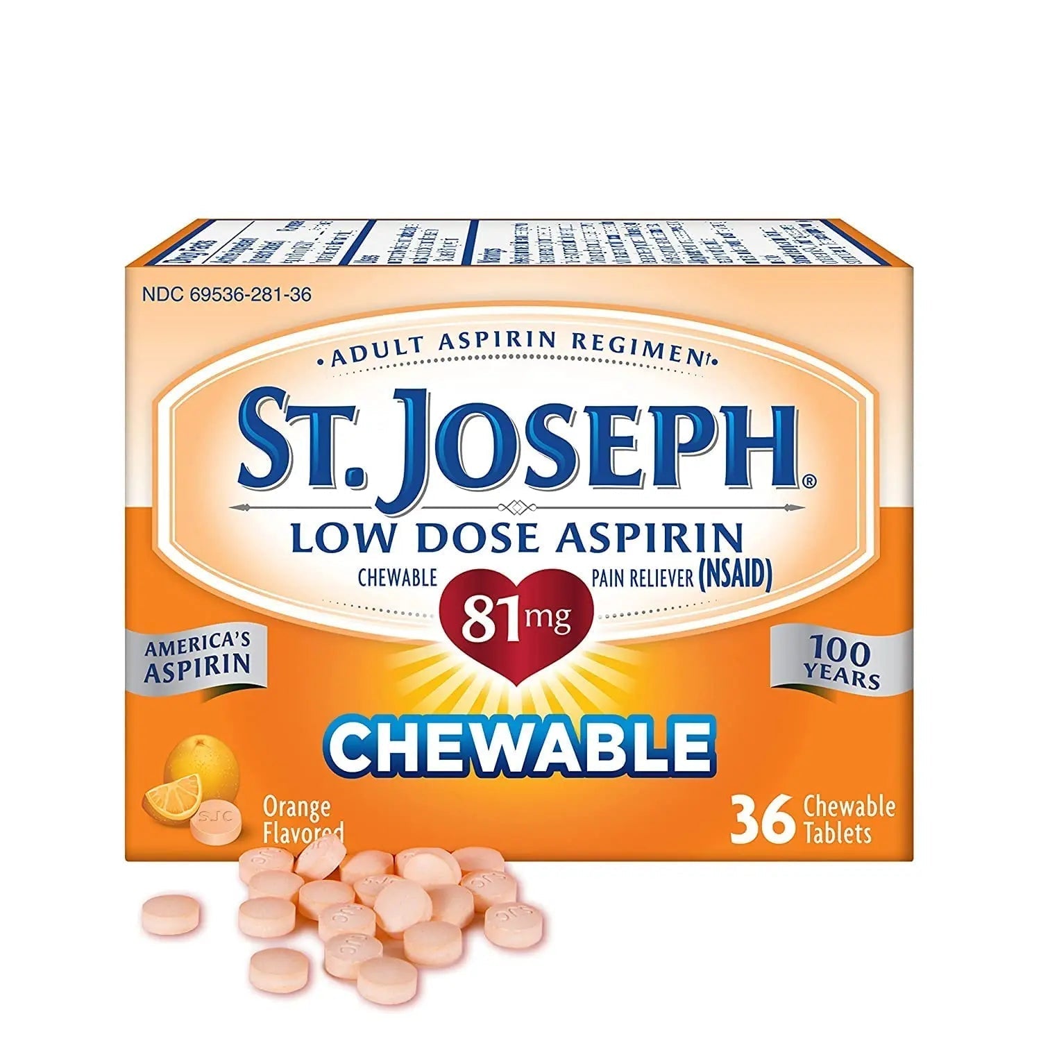 St. Joseph Orange Chewable 81mg Aspirin, 36 Tablets (Pack of 3) St. Joseph Au supplements