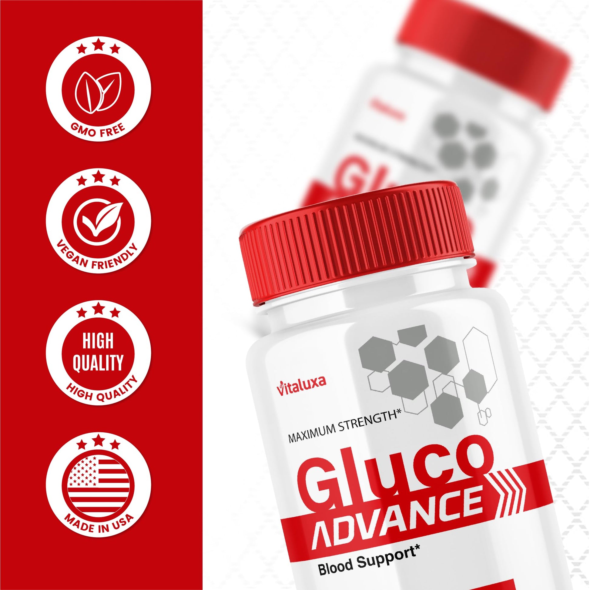 Gluco Advance Capsules, Gluco Advanced Blood Support Supplement GlucoAdvance Pills for Joints, GlucoseAdvance Premium Blend Flow Balance All Natural Formula Overall Health Wellness (60 Capsules) Vitaluxa Au supplements