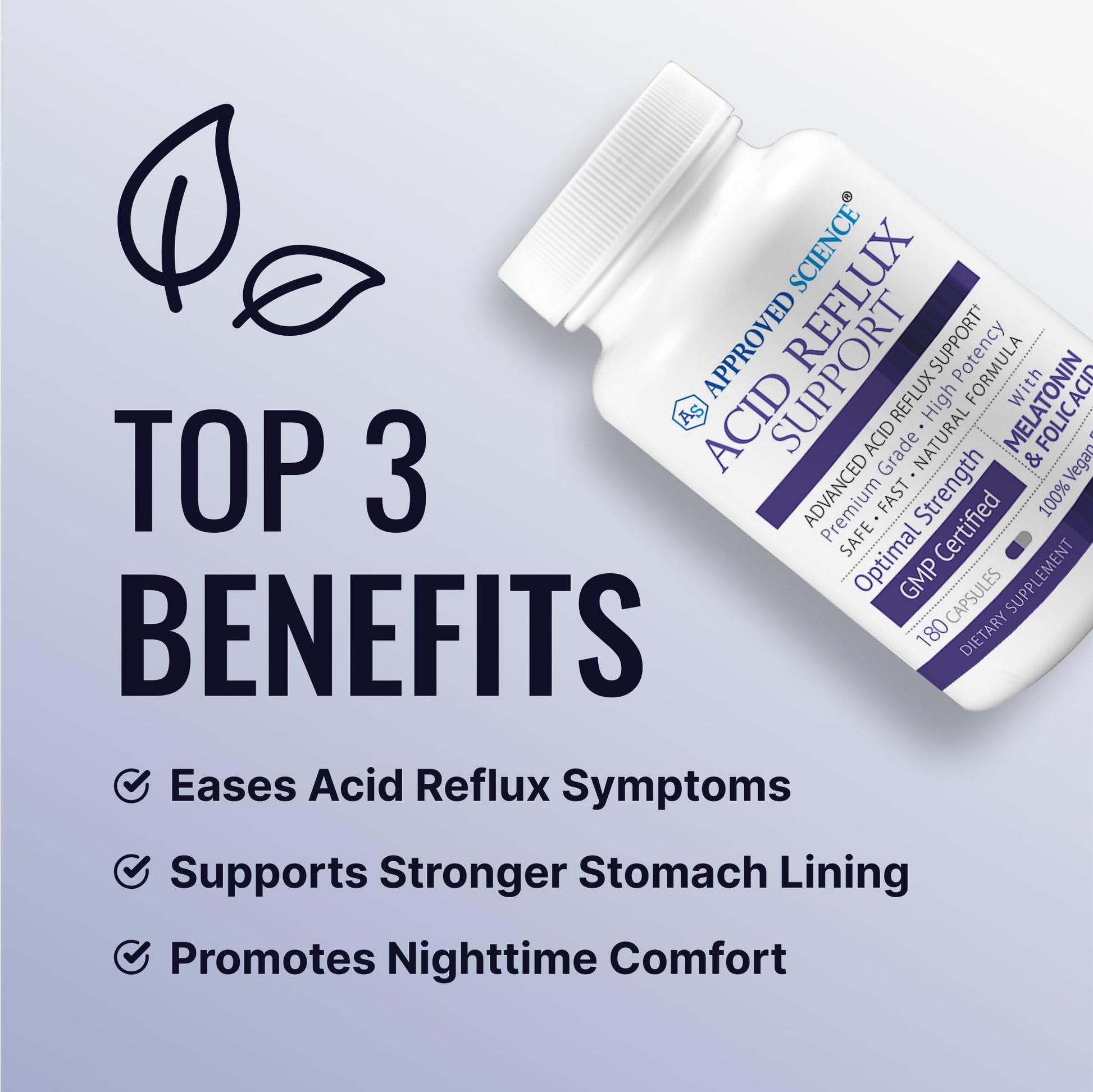 Approved Science® Acid Reflux Support - with Melatonin, Marshmallow Root, L-Taurine -180 Capsules - Vegan Approved Science Au supplements