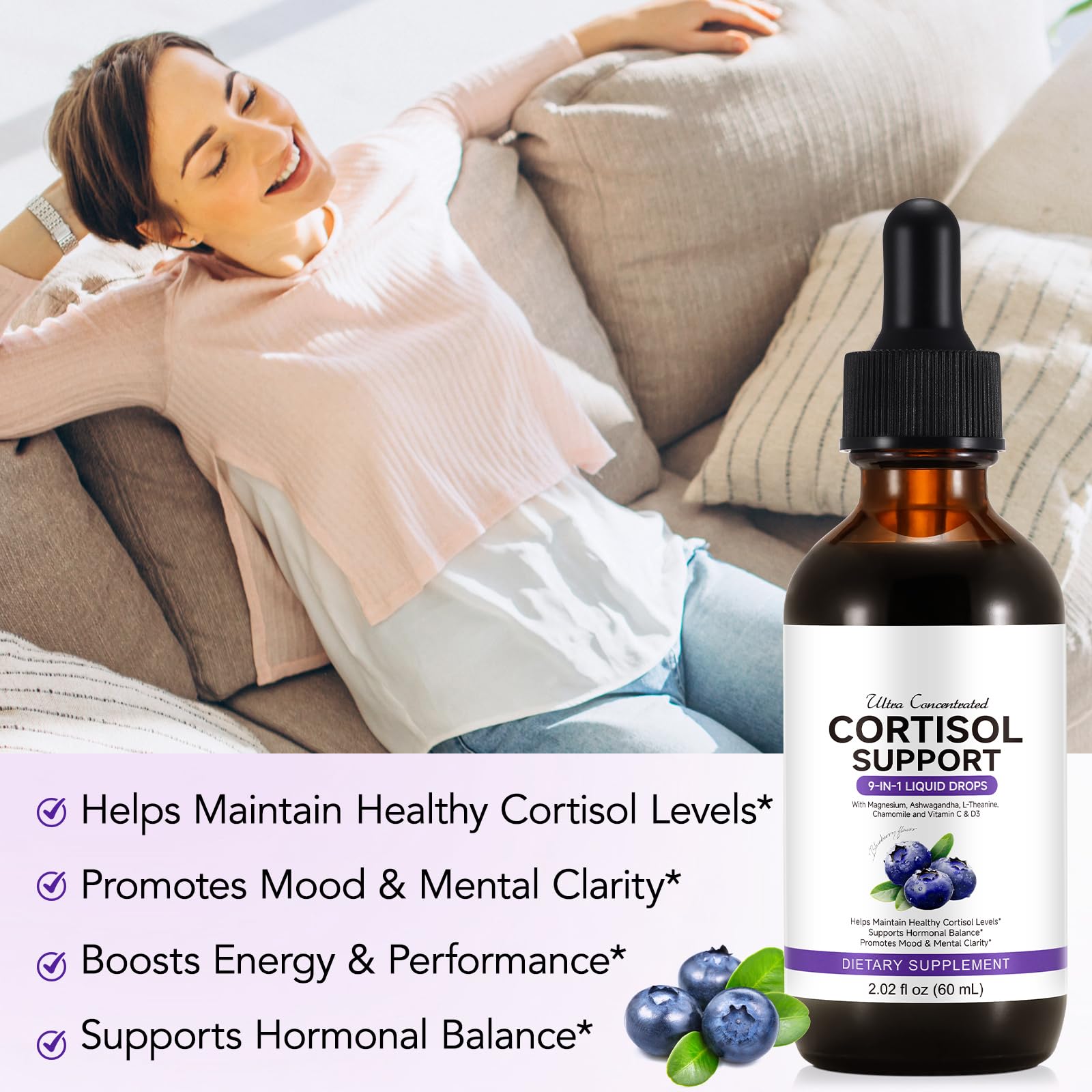 ZIXBMHYJ Cortisol Supplement for Women, Cortisol Support Liquid Drops with Ashwagandha, Magnesium & L-Theanine - Supports Stress Relief, Mood & Relaxation - 2.02 fl oz ZIXBMHYJ Au supplements
