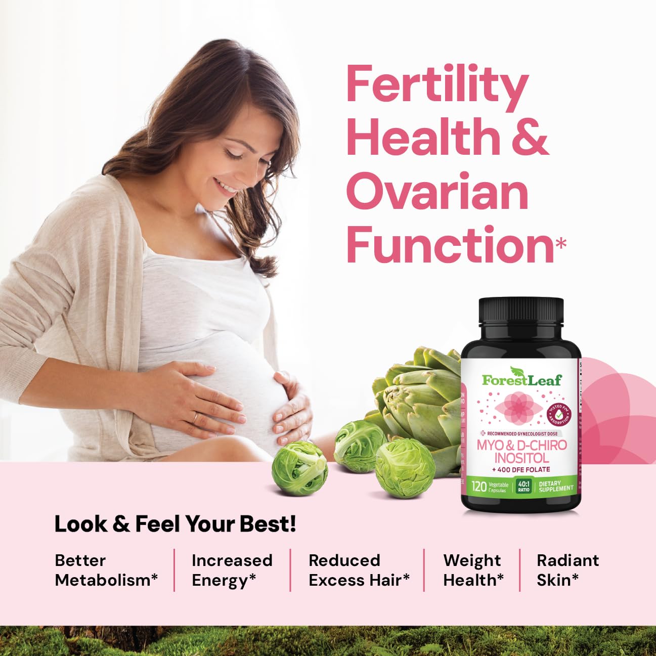 Myo-Inositol & D-Chiro Inositol Supplement for Women's Health | Fertility Supplements Women | Inositol 40:1 Ratio Support Ovarian Function & Healthy Hormone Balance Women | 2050mg | 120 Powder Caps ForestLeafAu supplements