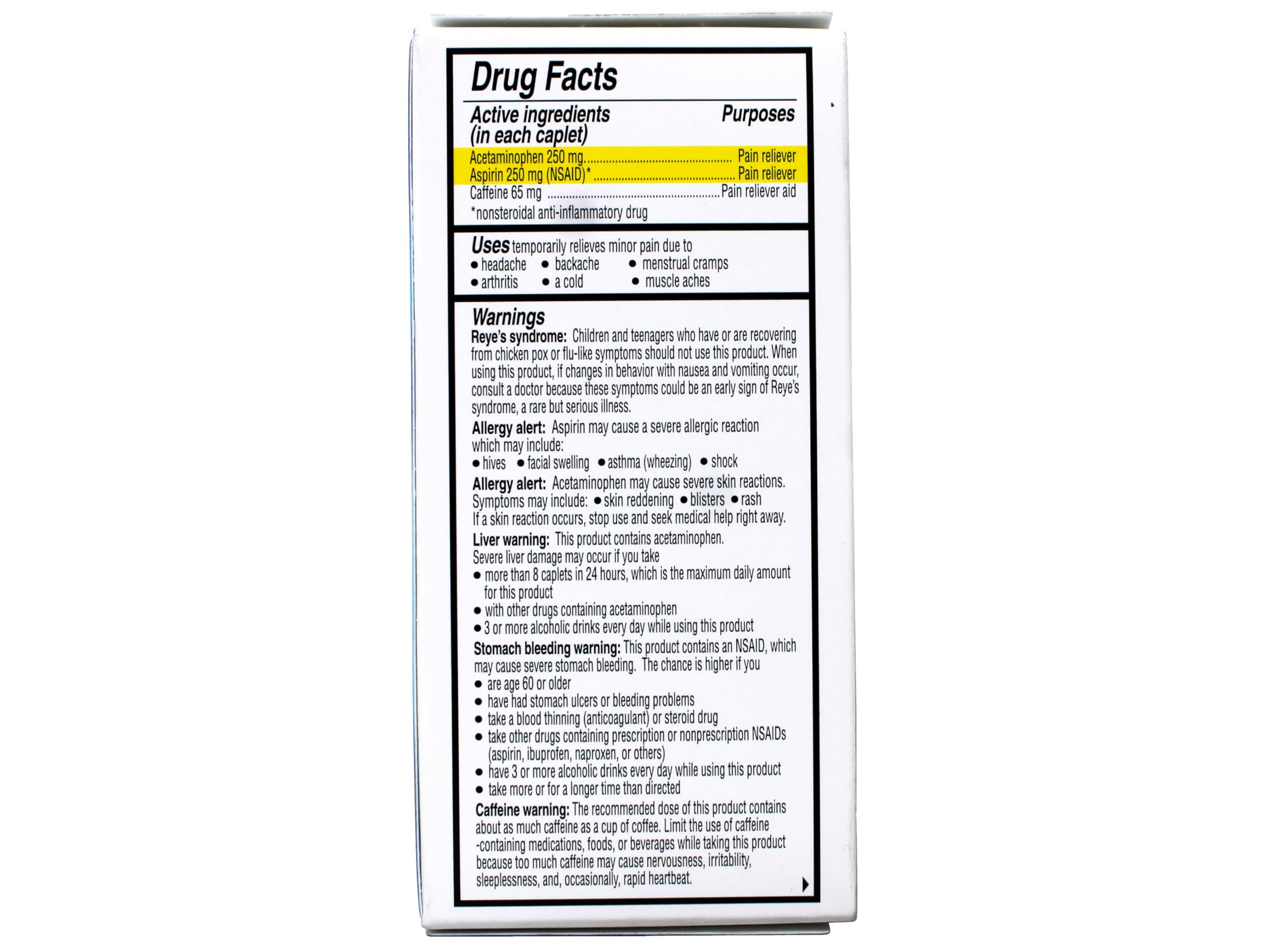 Vanquish Extra Strength Pain Reliever Headache Relief Aspirin Acetaminophen Caffeine 100 Coated Caplets (Pack of 2) Vanquish Au supplements