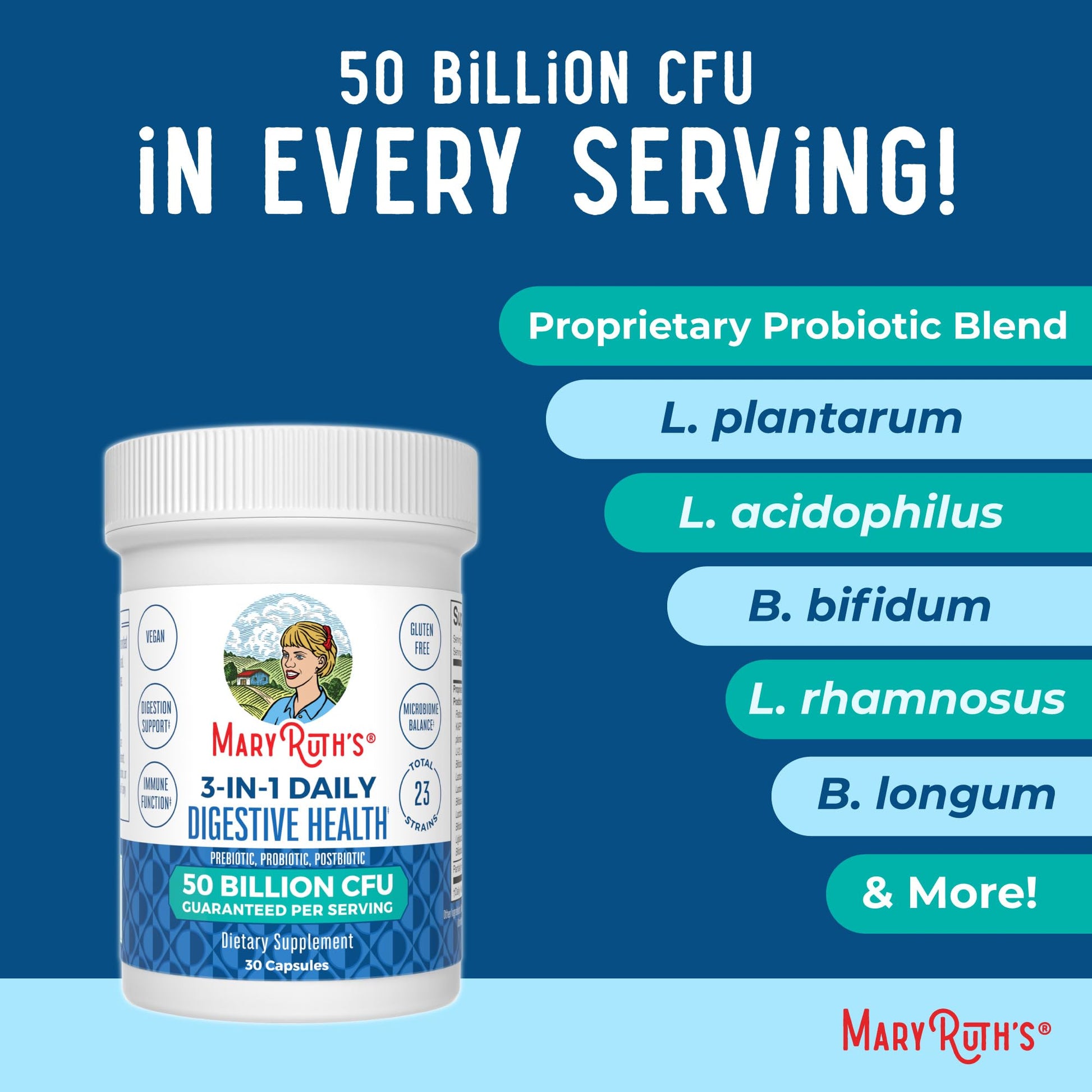 MaryRuth's 3-in-1 Probiotics for Digestive Health | Prebiotic & Postbiotic | Gut Health Supplement for Women & Men | 23 Unique Strains | Immune Support | 50 Billion CFU | 30 Servings MARYRUTH'S Au supplements