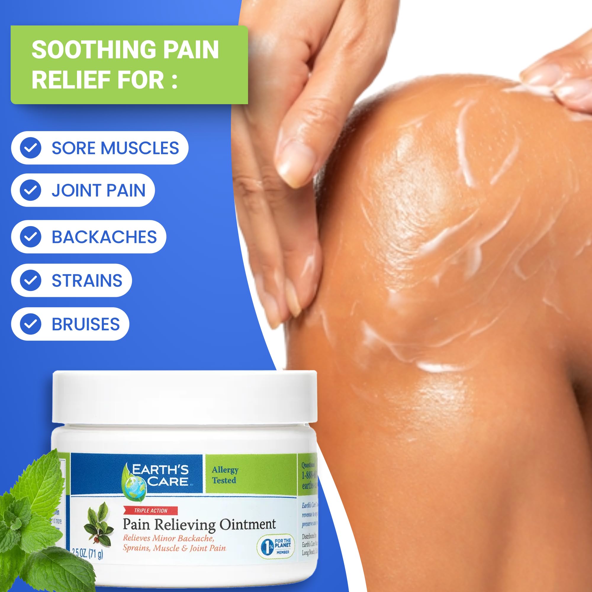 Earth's Care Pain Relieving Ointment - Triple Action Muscle and Joint Pain Relief Cream - Topical Analgesic 2.5 oz (3 Jars) Earth's Care Au supplements