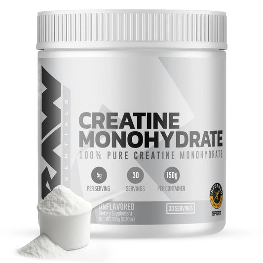 RAW Nutrition Creatine Monohydrate Powder, Unflavored (30 Servings) - Micronized Creatine Monohydrate Supplement for Workout Performance, Build Muscle & Strength RAWAU supplements