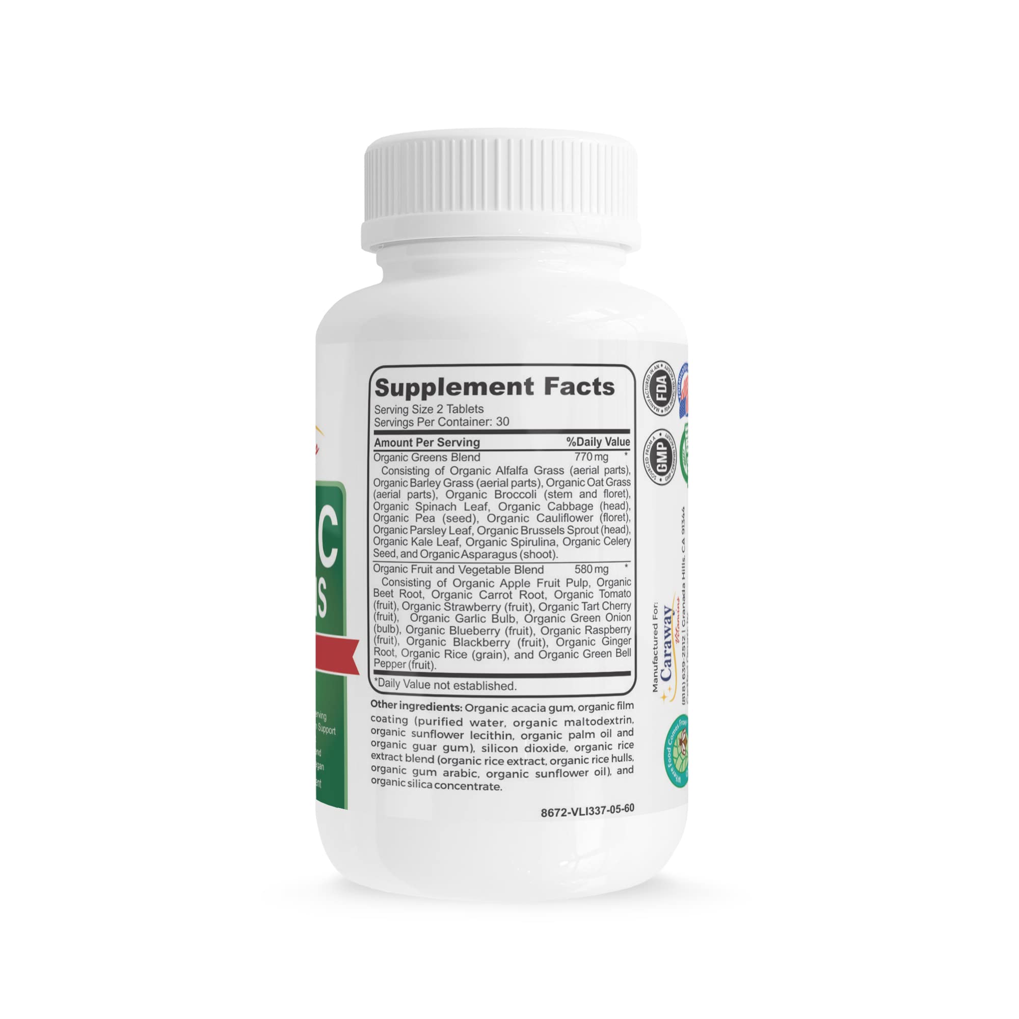 Organic Superfoods Vitamins Super Greens Complex by Caraway Vitamins 1,350 mg per Serving 28 Fruits Vegetables Greens 60 Count Tablets Non-GMO Natural for Men & Women Caraway Vitamins Au supplements