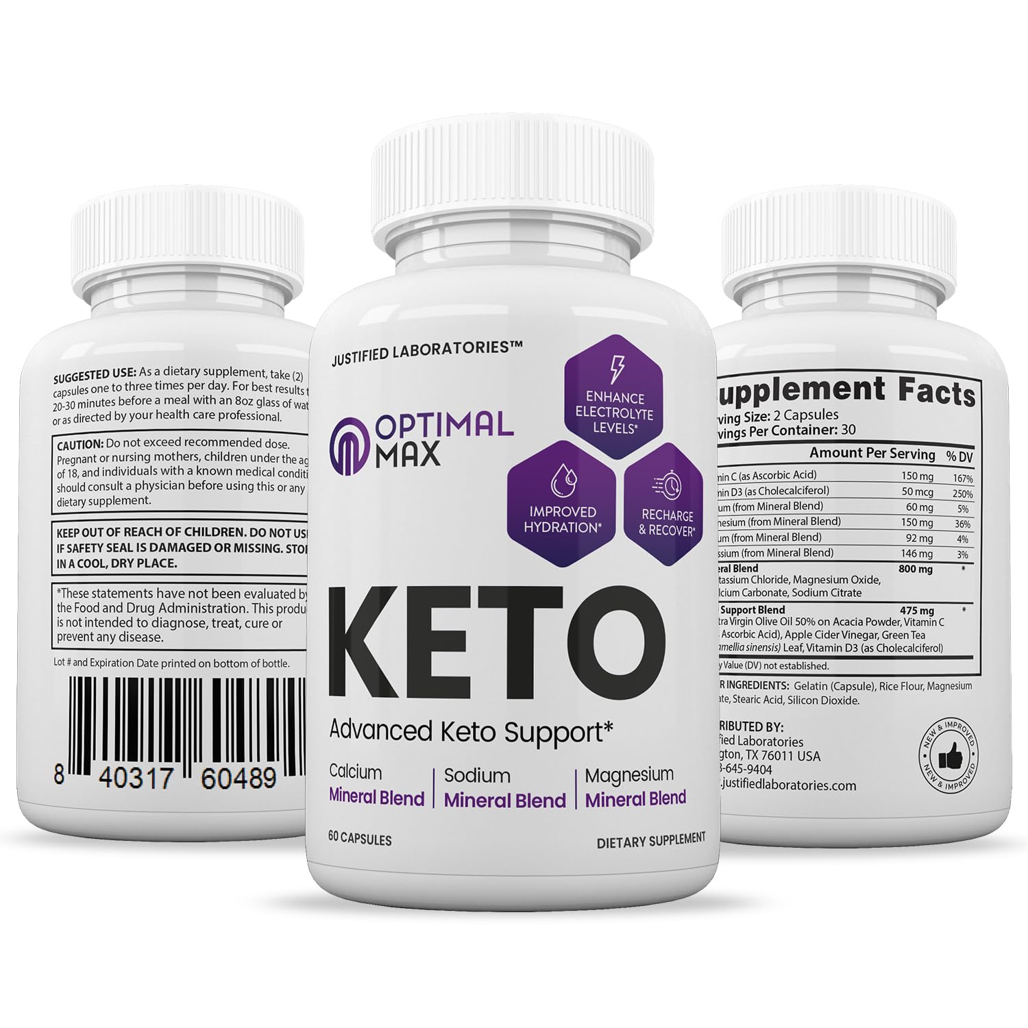 (2 Pack) Optimal Max Keto Pills 1275MG New & Improved Formula Contains Apple Cider Justified Laboratories Au supplements