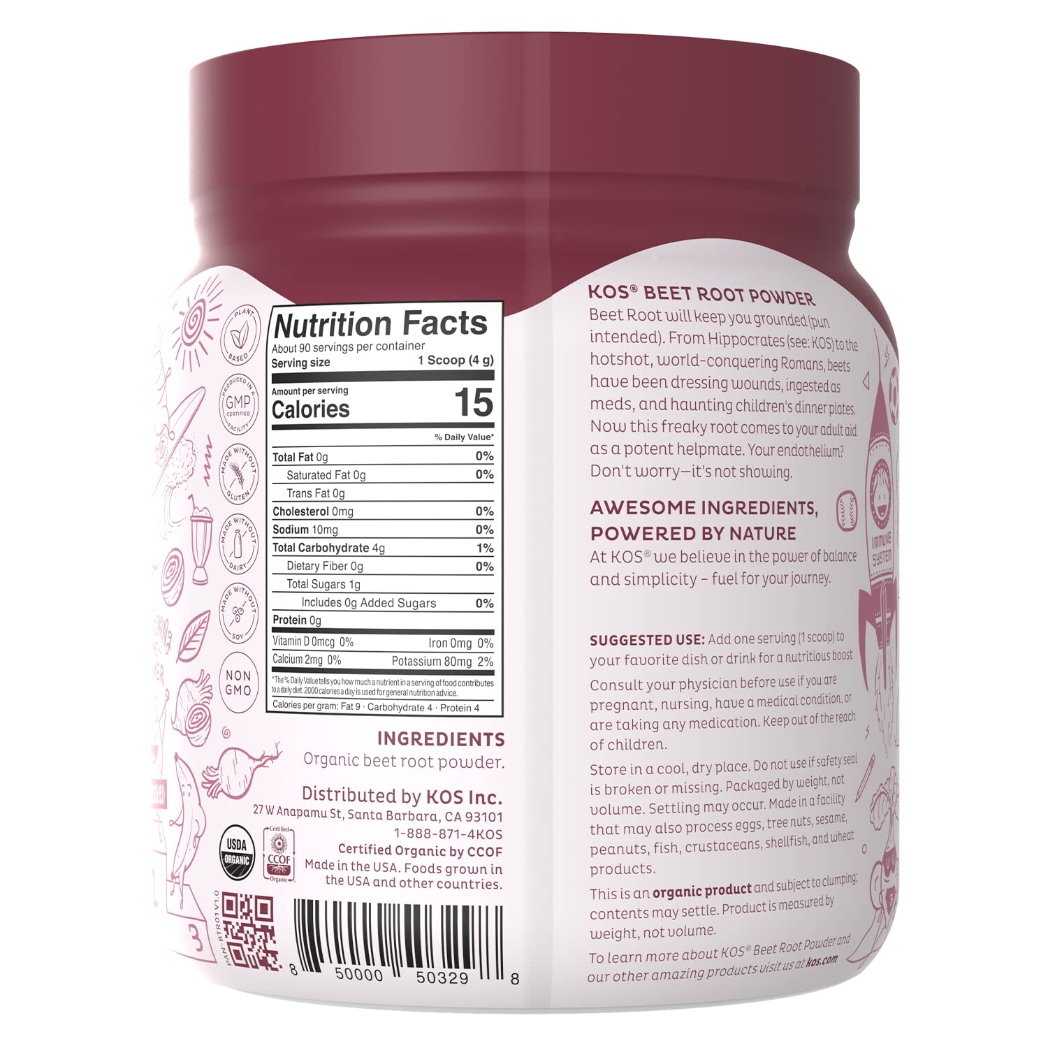 KOS Organic Beet Root Powder - USDA Certified, Nitric Oxide Booster, Non-GMO, Gluten KOS Au supplements