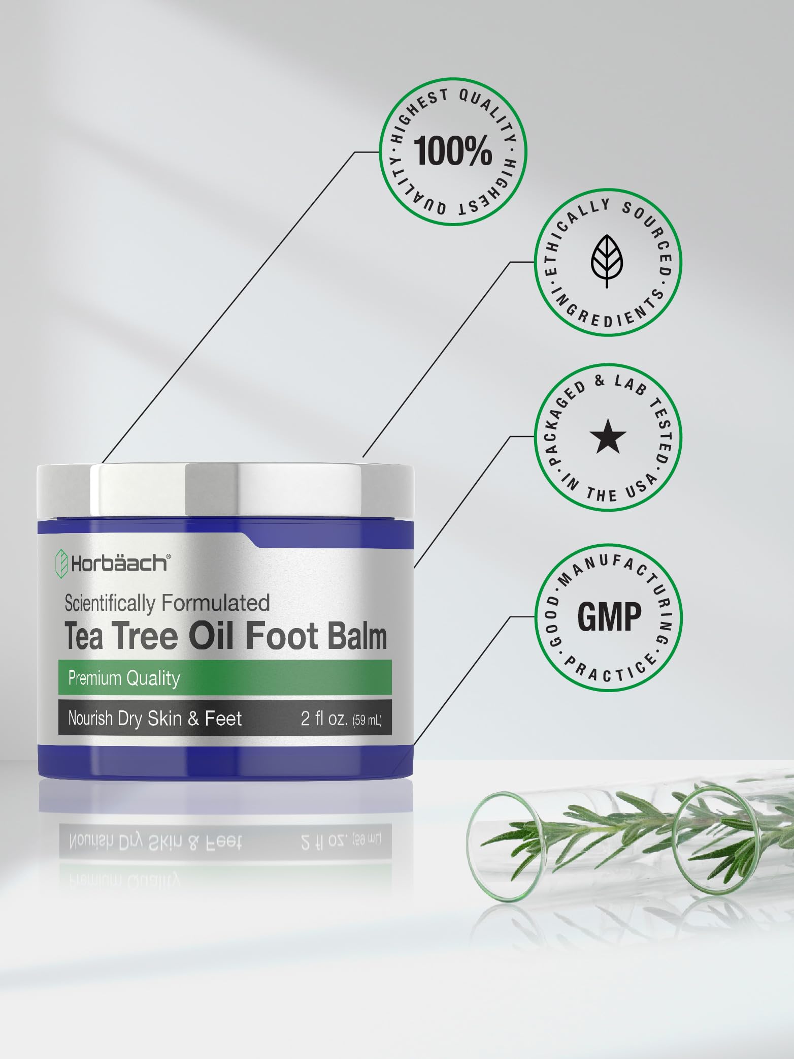 Tea Tree Oil Foot Balm | 2 oz | Moisturizes and Nourishes Dry Skin & Feet | Scientifically Horbäach Au supplements