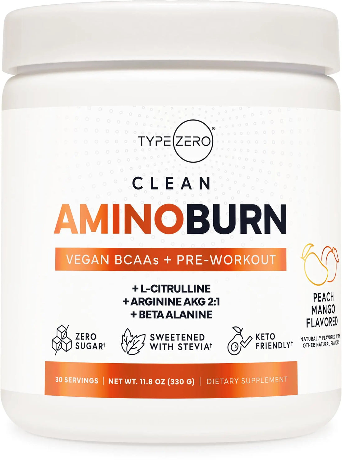 Type Zero AminoBurn - Natural Pre Workout + BCAA (Peach Mango | 30serv) Sugar Free BCAAs Amino Acids Supplement Keto and Amino Preworkout and Post Workout Drink Type Zero Au supplements