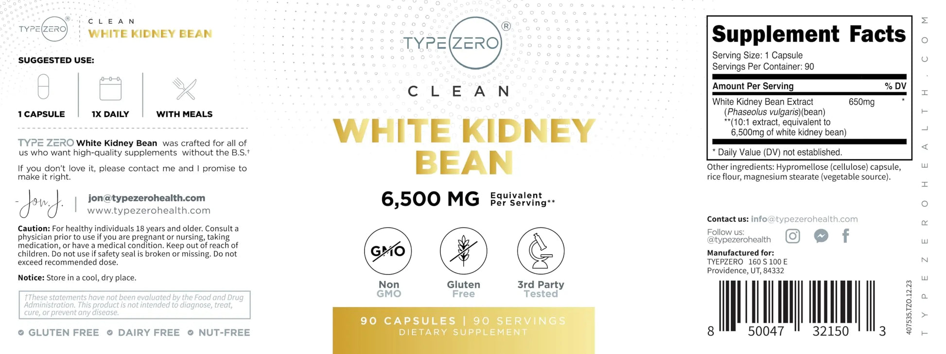 Type Zero Clean White Kidney Bean Capsules (6,500 MG Equivalent Per Serving, 90 Count) - Non-GMO, Gluten Free Type Zero Au supplements
