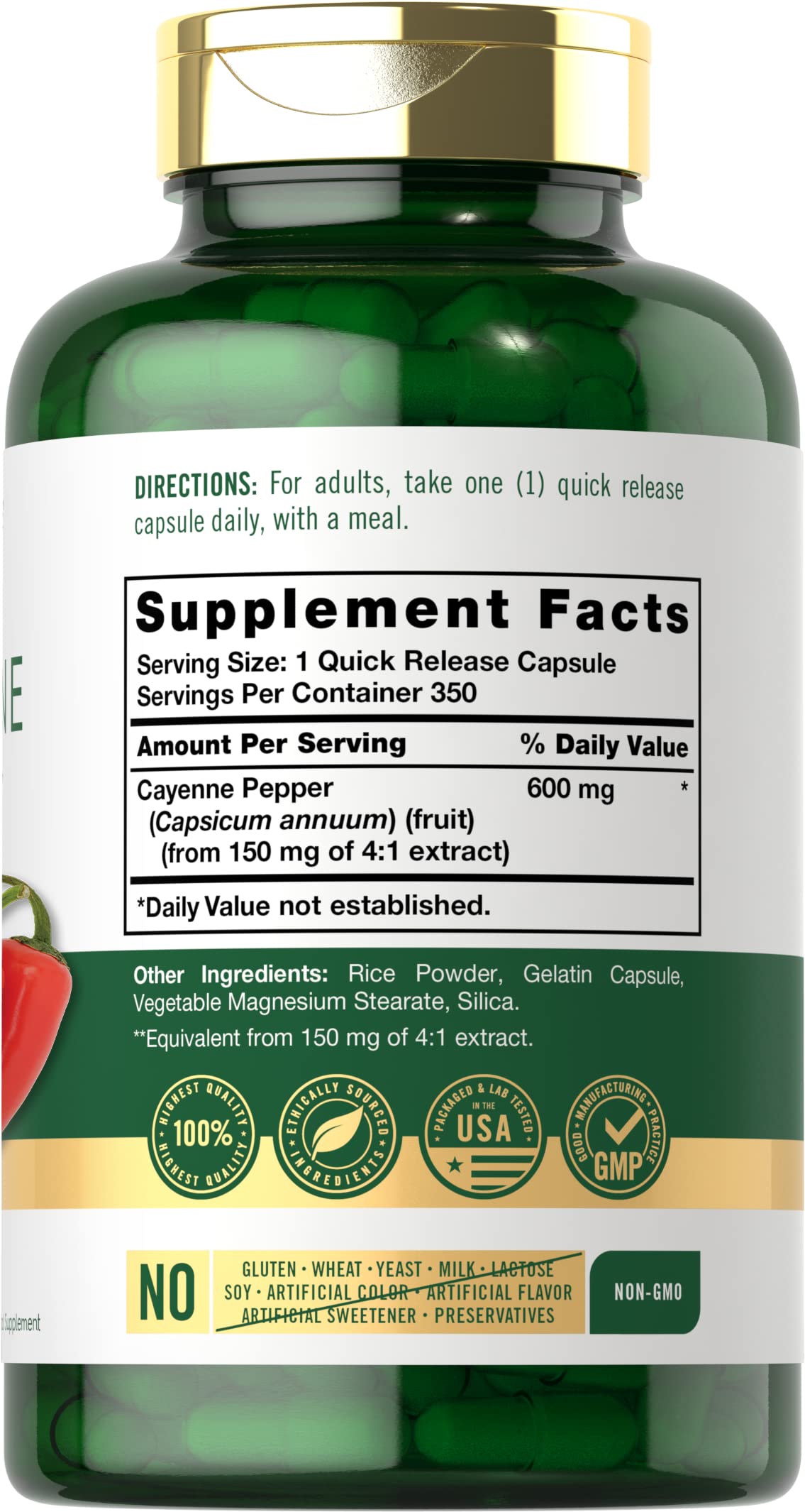 Carlyle Cayenne Pepper Capsules 600mg | 350 Pills | Non-GMO, Gluten Free Supplement Carlyle Au supplements