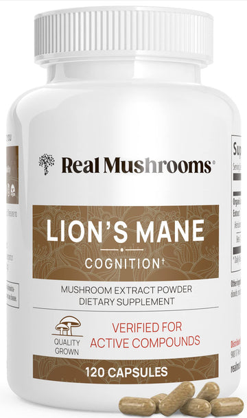 Real Mushrooms Lions Mane Mushroom Cognition (120 Capsules) Lions Mane Mushroom Powder Extract Capsules | Brain Supplement, Brain Vitamins, Focus Supplement Real Mushrooms Au supplements