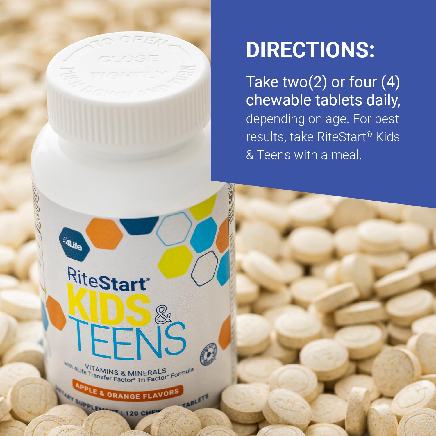 4Life RiteStart Kids and Teens- Apple, Orange Flavors, 22 Essential Vitamins, Minerals, Immune System and Brain Support Ages 2+ - 120 Chewable Tablets 4Life Au supplements