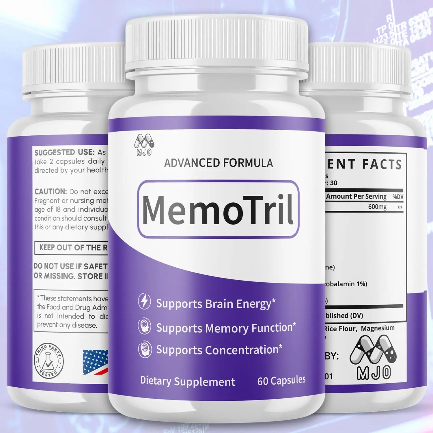 (3 Pack) Memotril Capsules, Official Memo Tril Supplement Pills with All Natural Ingredients, Advanced Memotril for Brain Health & Wellness Support with Premium Vitamins for Women & Men (180 Capsules) MJO Au supplements