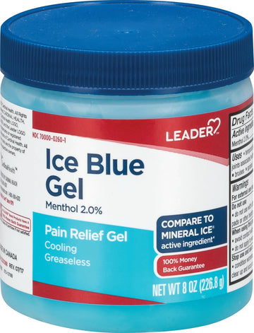 Leader Mineral Ice Blue Gel, Menthol 2%, Pain Relief Gel, Topical Analgesic, for Muscle Pain, Backache, Arthritis & Sport Injuries, for Adults and Kids 2+, Compare to Mineral Ice, 8 oz Leader Au supplements