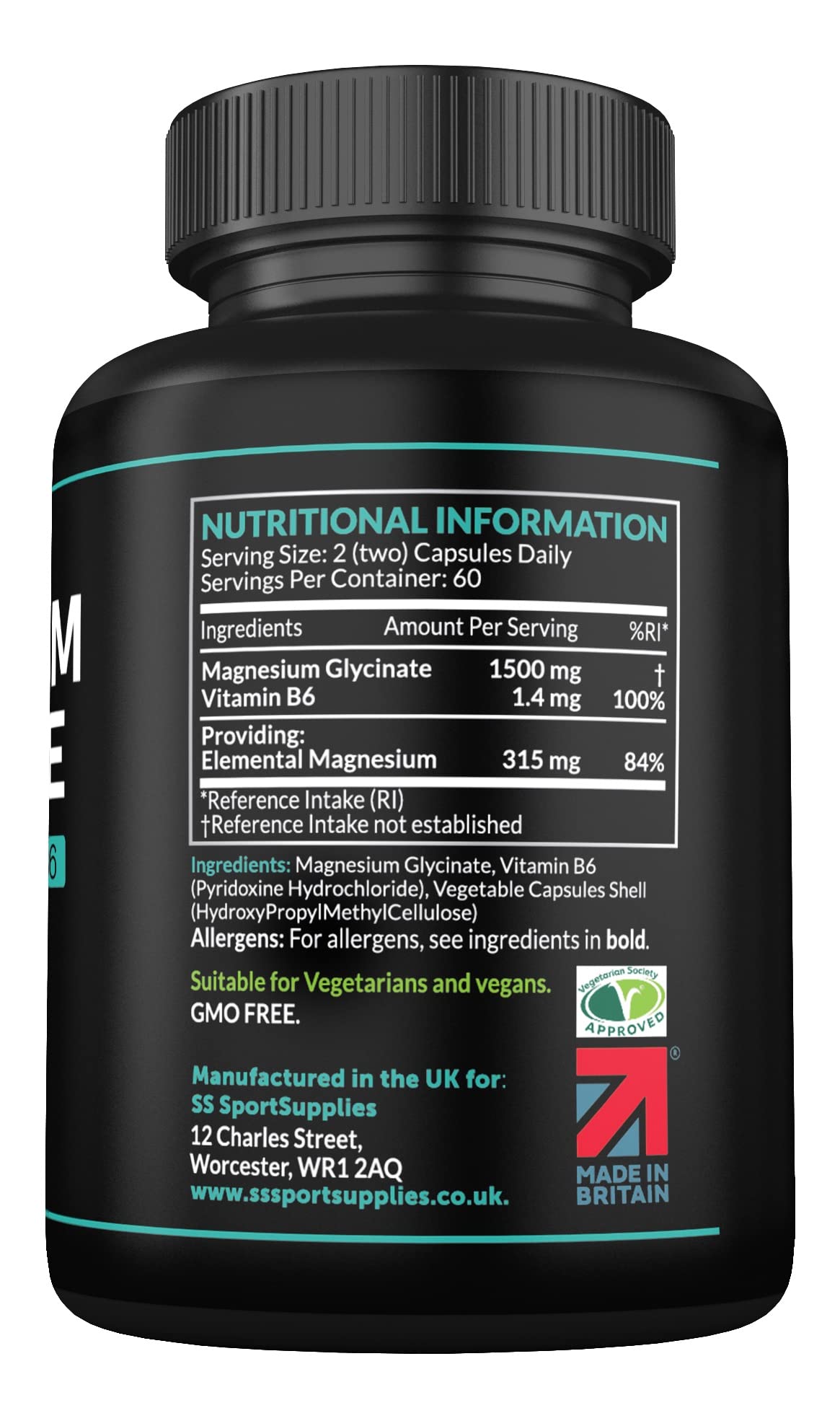 Magnesium Glycinate Supplements & Vitamin B6 - 120 High Strength Capsules SS Sport Supplies Au supplements