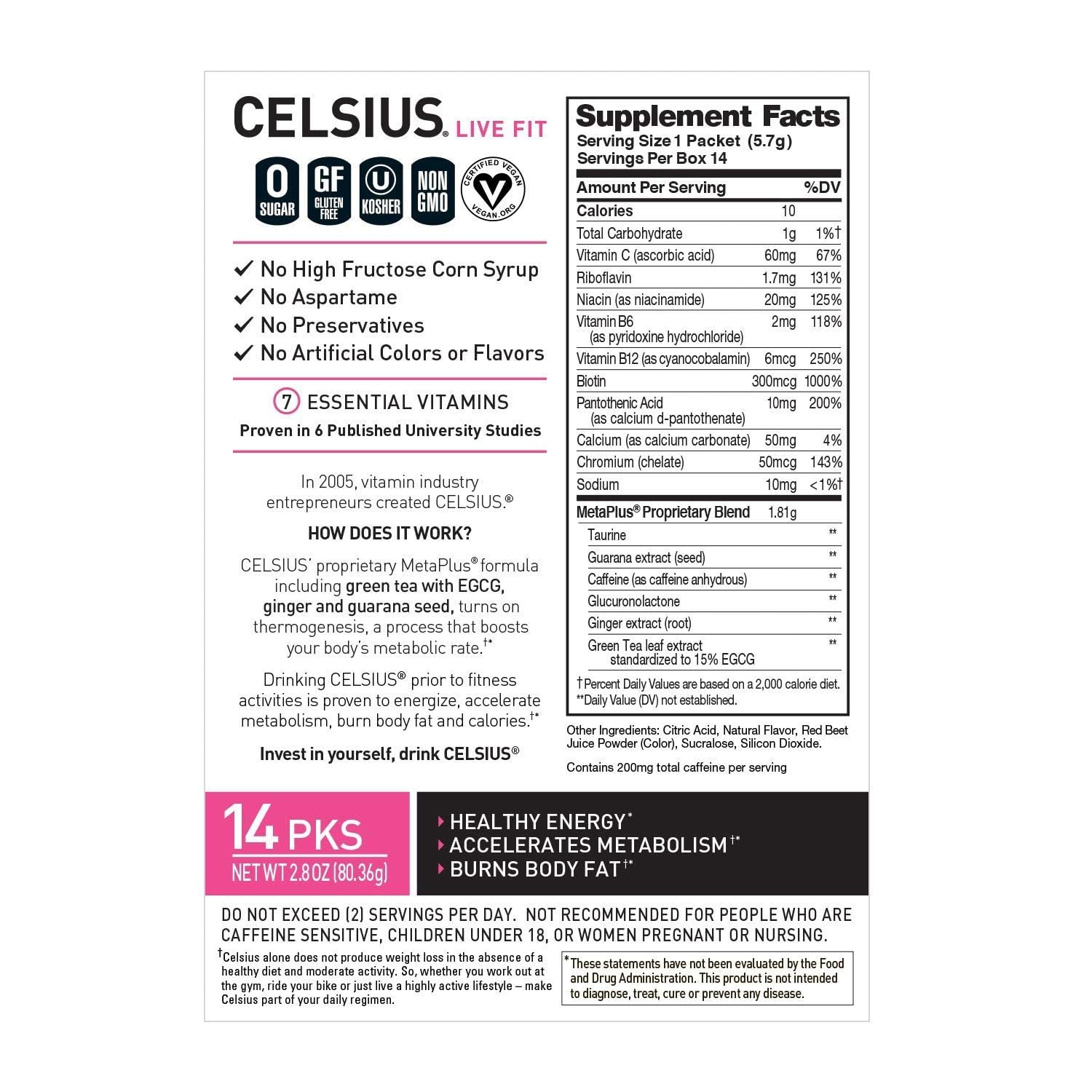 CELSIUS Dragonfruit Lime On-the-Go Powder Stick Packs, Zero Sugar 14 Count(Pack of 1) CELSIUS Au supplements