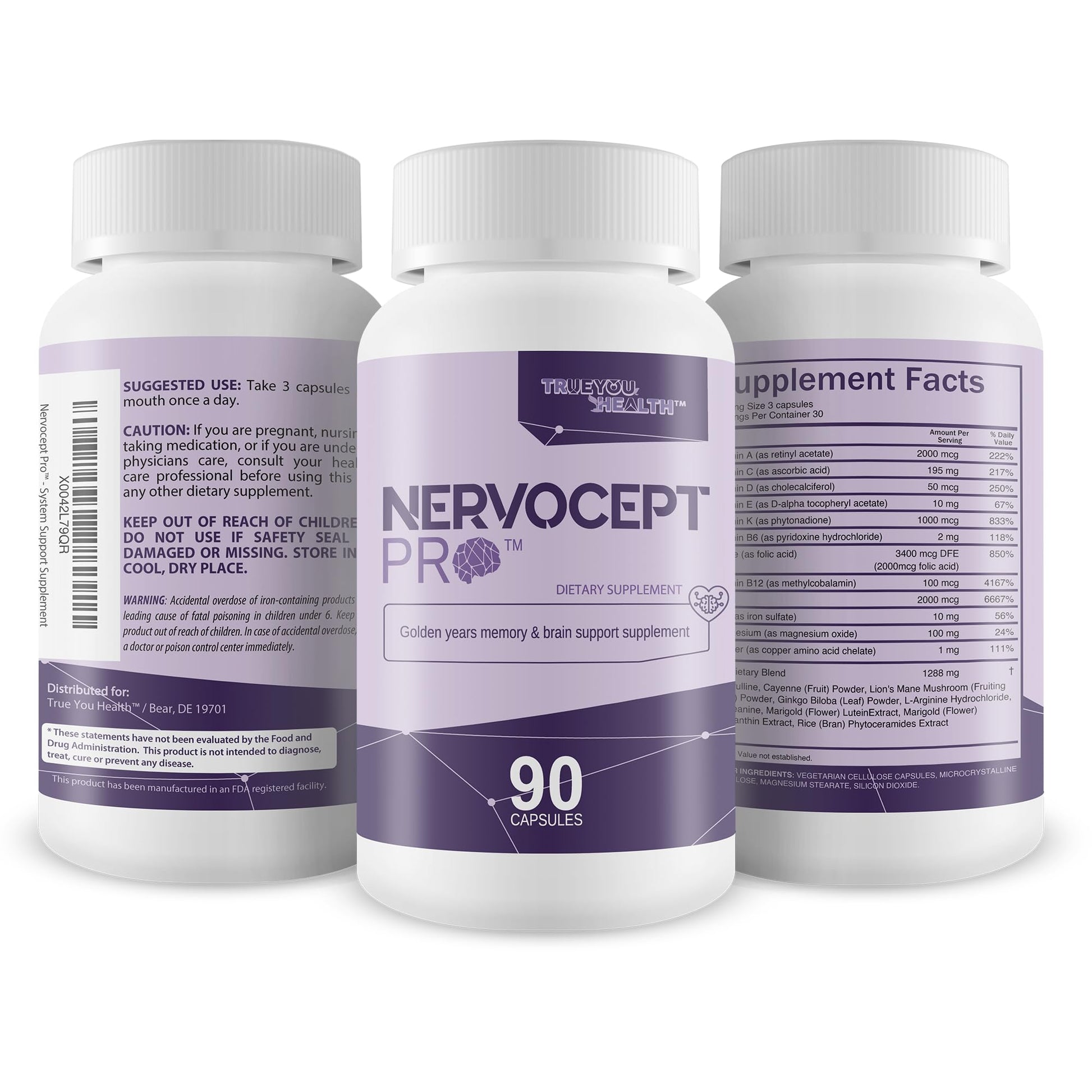 Nervocept Pro - Our Best Nerve Support Capsules - Lions Mane, Magnesium, Vitamin B For Nerve Repair - Vitamin D for Nerves - Lions Mane Memory & Nerve Support - Vitamin B12 Nerve Support True You Health Au supplements