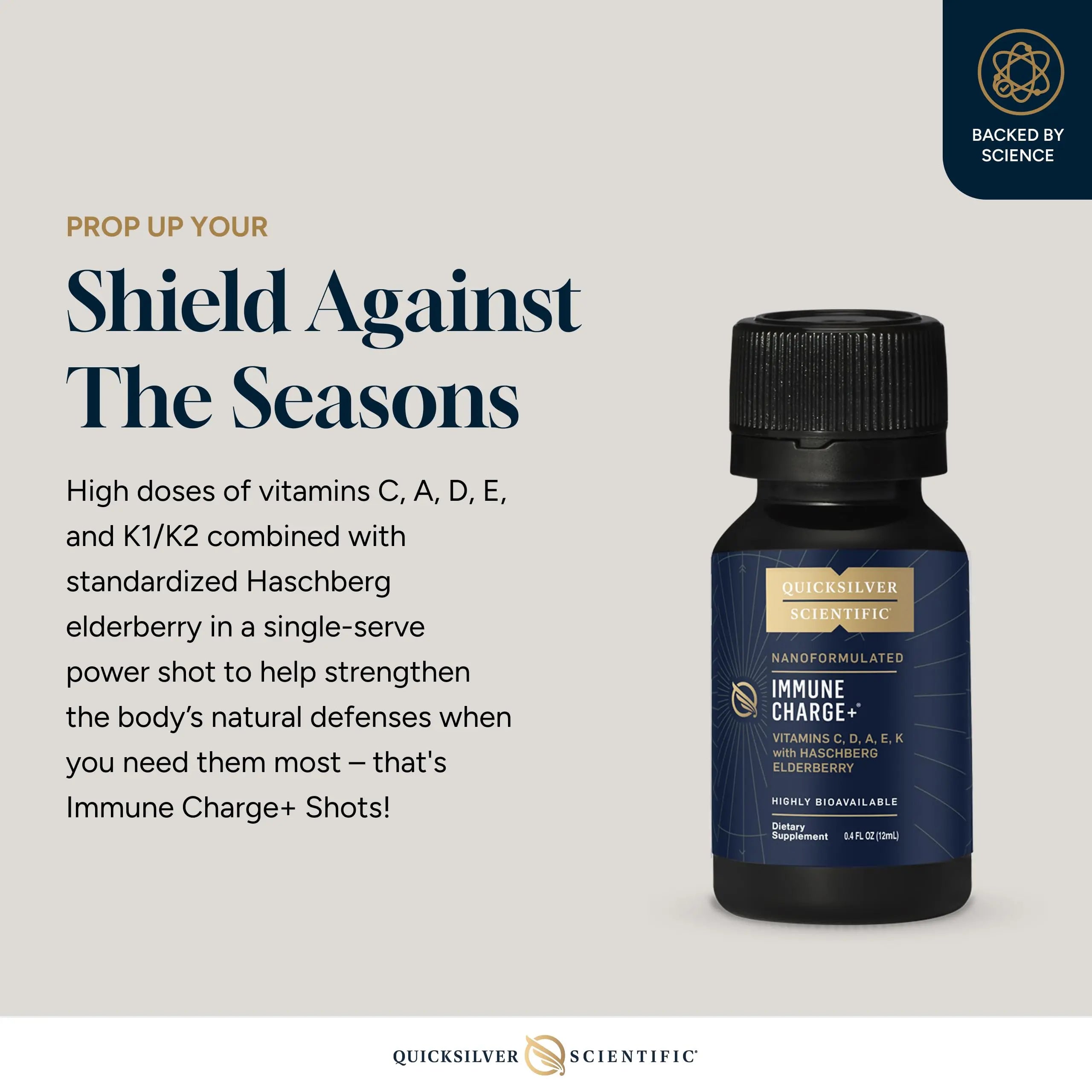 Quicksilver Scientific Immune Charge+ - Portable Wellness with Elderberry, Vitamin C, E, K1, K2, 10,000 IU Vitamin D for Optimal Immune System Support (12 Single Serving Shots) Quicksilver Scientific Au supplements