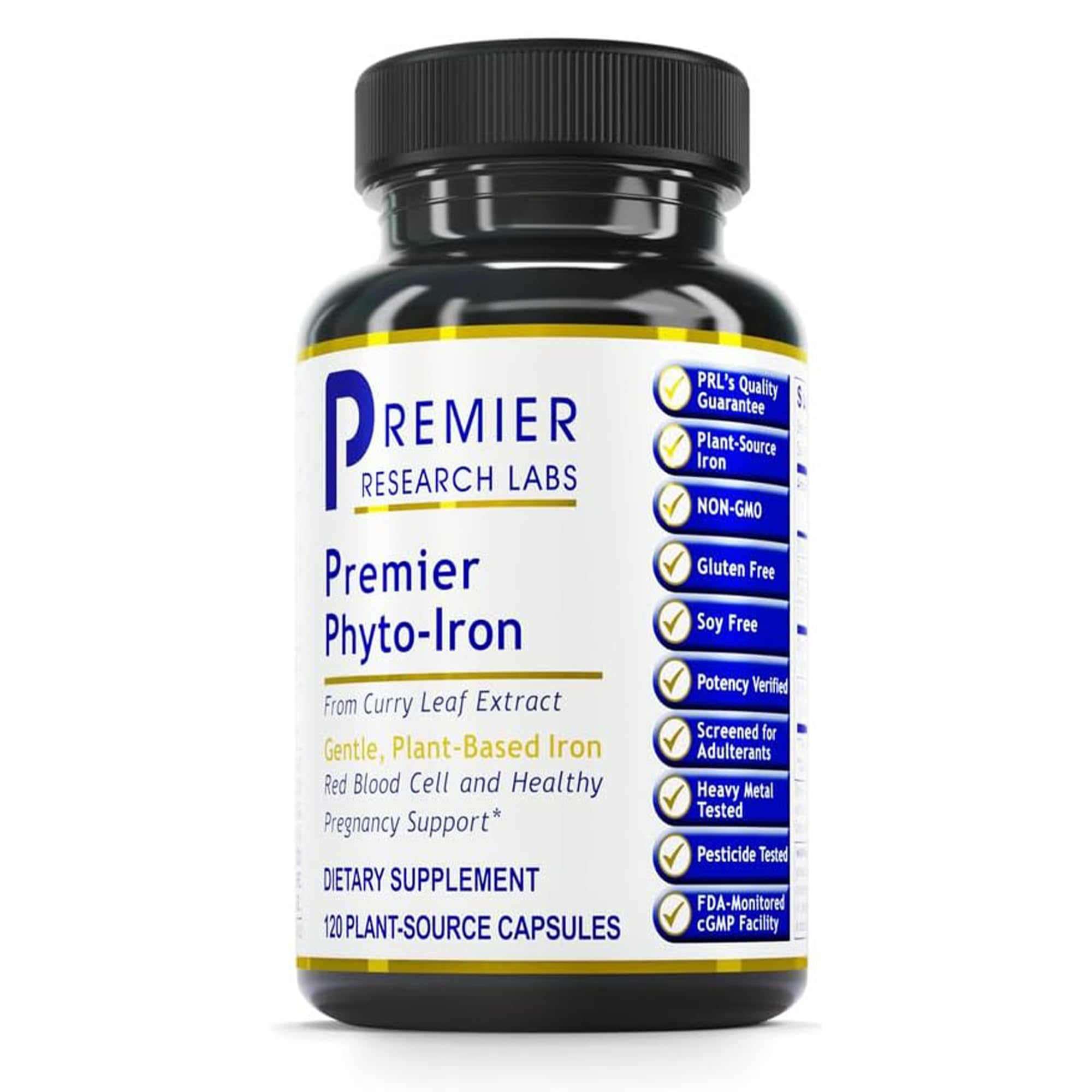 Premier Research Labs Phyto-Iron - Plant Based Iron for Men & Women for Blood Support, Curry Leaves Supplement, Iron Supplements, Non-Heme Iron, 18mg Iron Per Serving - 120 Vegetarian Capsules Premier Research Labs Au supplements