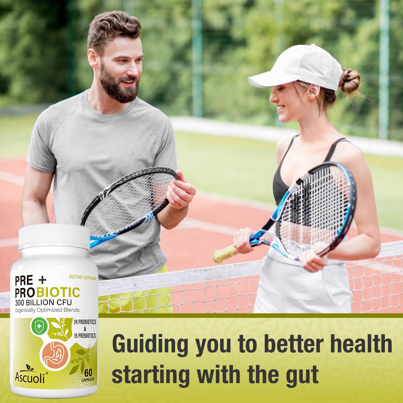 Ascuoli Probiotics for Women & Men - 300 Billion CFU, 24 Strains Probiotics + 15 Organic Herbs Blend, Daily Probiotic for Digestive Health, Immune, Gut, Bloating - 60 Capsule Ascuoli Au supplements