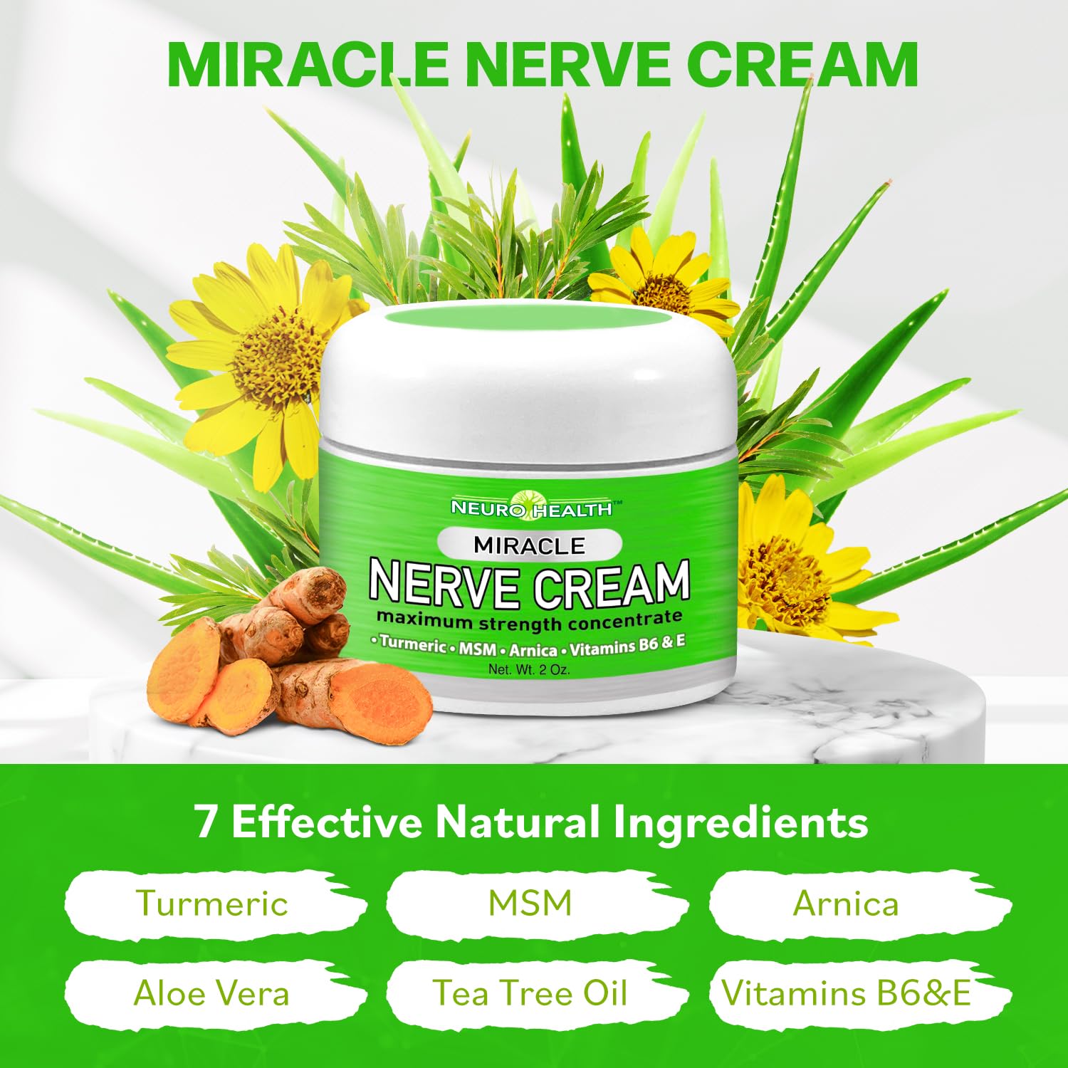 Neuro Health Miracle Nerve Cream - Maximum Strength - Turmeric and Arnica Blend for Neuropathy Discomfort Relief - Soothing Foot & Hand Formula with MSM, B6, E - Made in USA Neuro Health Au supplements