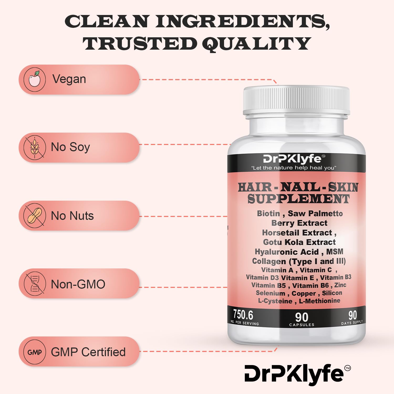 DrPKLyfe Hair, Nail and Skin Supplement Capsules:Biotin, Collagen, Collagen Peptides, Acid Hyaluronic, Biotin, Vitamin A, C, B5, B6 Saw Palmetto & More - 90 Capsules. DrPKLyfe Au supplements