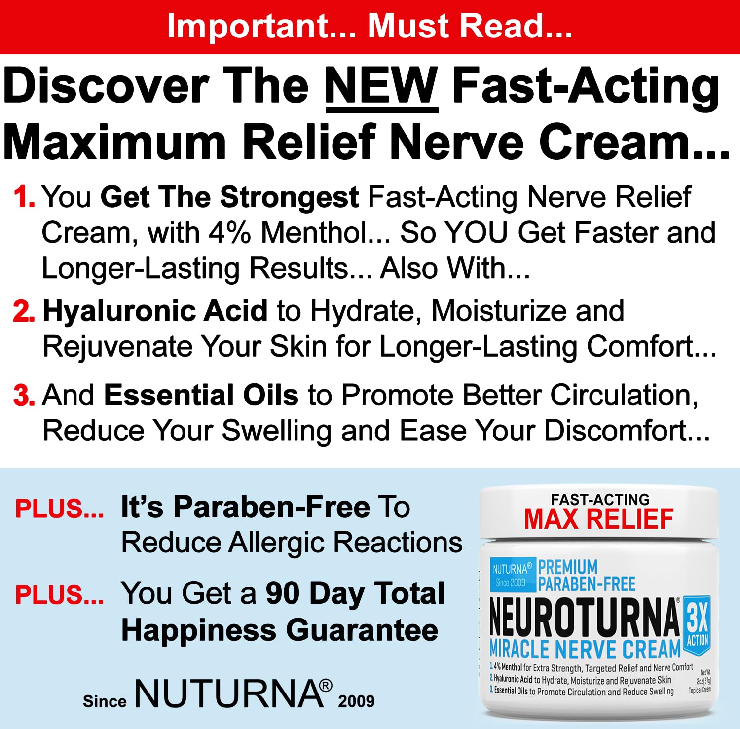 Neuropathy Nerve Relief Cream - Premium Nerve Cream 3X Action for Targeted Relief and Soothing Nerve Comfort - Maximum Strength with 4% Menthol Arnica MSM for Feet Hands Legs Toes & Back - Large 4 Oz Nuturna Au supplements