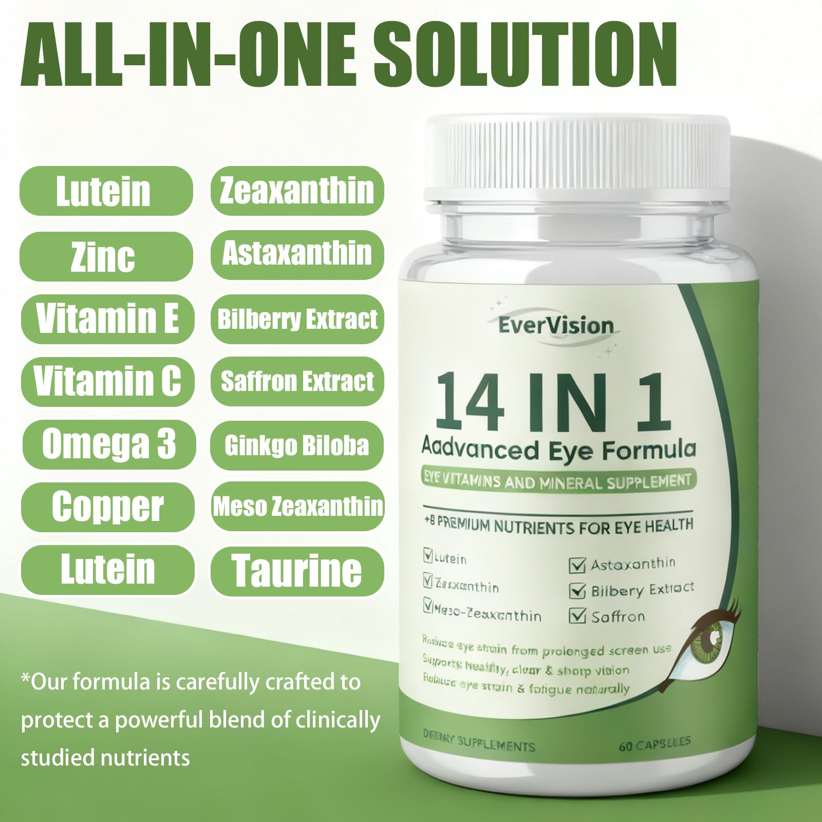 EVERVISION 14 in 1 Advanced Eye Formula, Eye Vitamin and Mineral Supplement with Zinc, Lutein, Zeaxanthin & Bilberry Extract, 60ct EVERVISION Au supplements