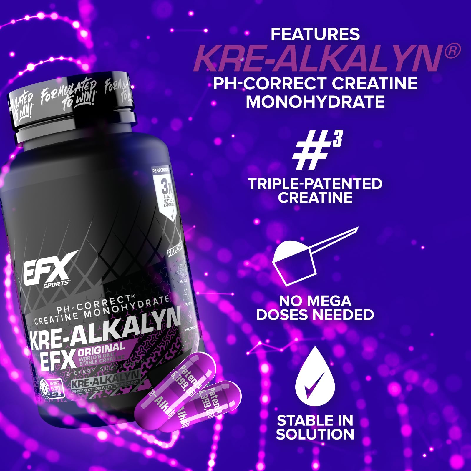 EFX Sports Kre-Alkalyn EFX | pH Correct Creatine Monohydrate Pill Supplement | Strength, Muscle Growth & Performance | 60 Servings, 120 Capsules EFX Sports Au supplements
