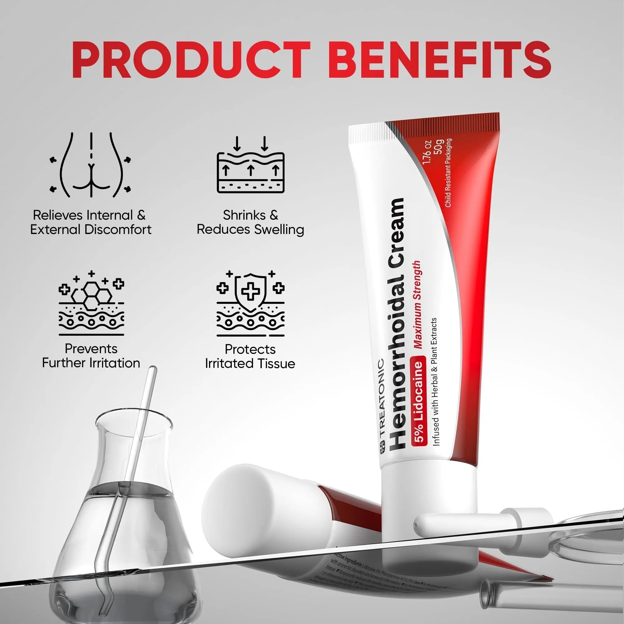 Treatonic Hemorrhoid Treatment Cream: 5% Lidocaine Hemorrhoid Cream for Numbing Relief of Pain, Burning, Itching, Discomfort, & Swelling - Fissure & Hemorrhoids - 1.76 oz Treatonic Au supplements