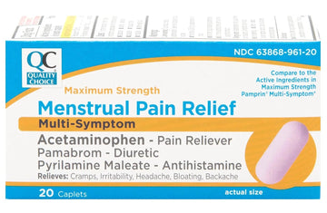 Quality Choice Maximum Strength Mentrual Pain Relief, Multi Symptom Pain Relief Caplets, Cramps, Headache, Bloating, Backache & Irritability, 20 Count Package Quality Choice Au supplements