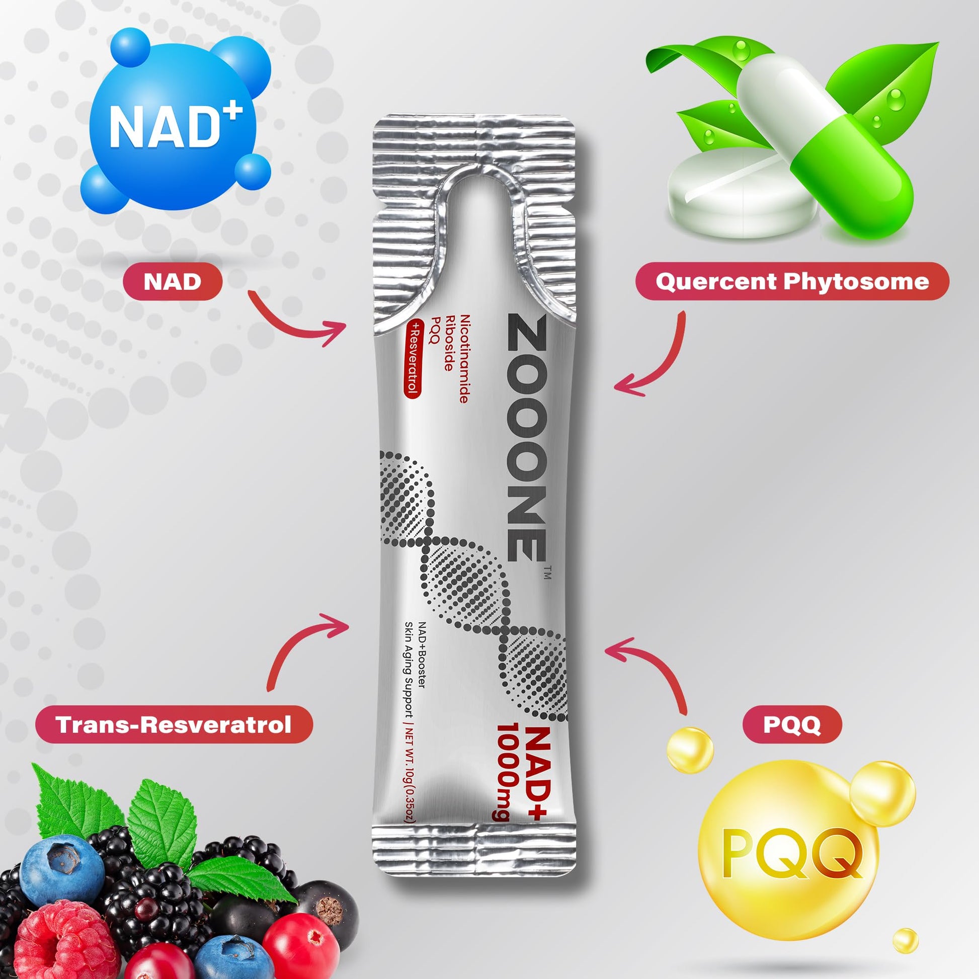 zooone NAD+ 1000mg Liquid Packets Supplement - Premium Nicotinamide Riboside & Resveratrol for Cellular Energy,Advanced NAD Booster for Men & Women (30 Pocket) zooone Au supplements