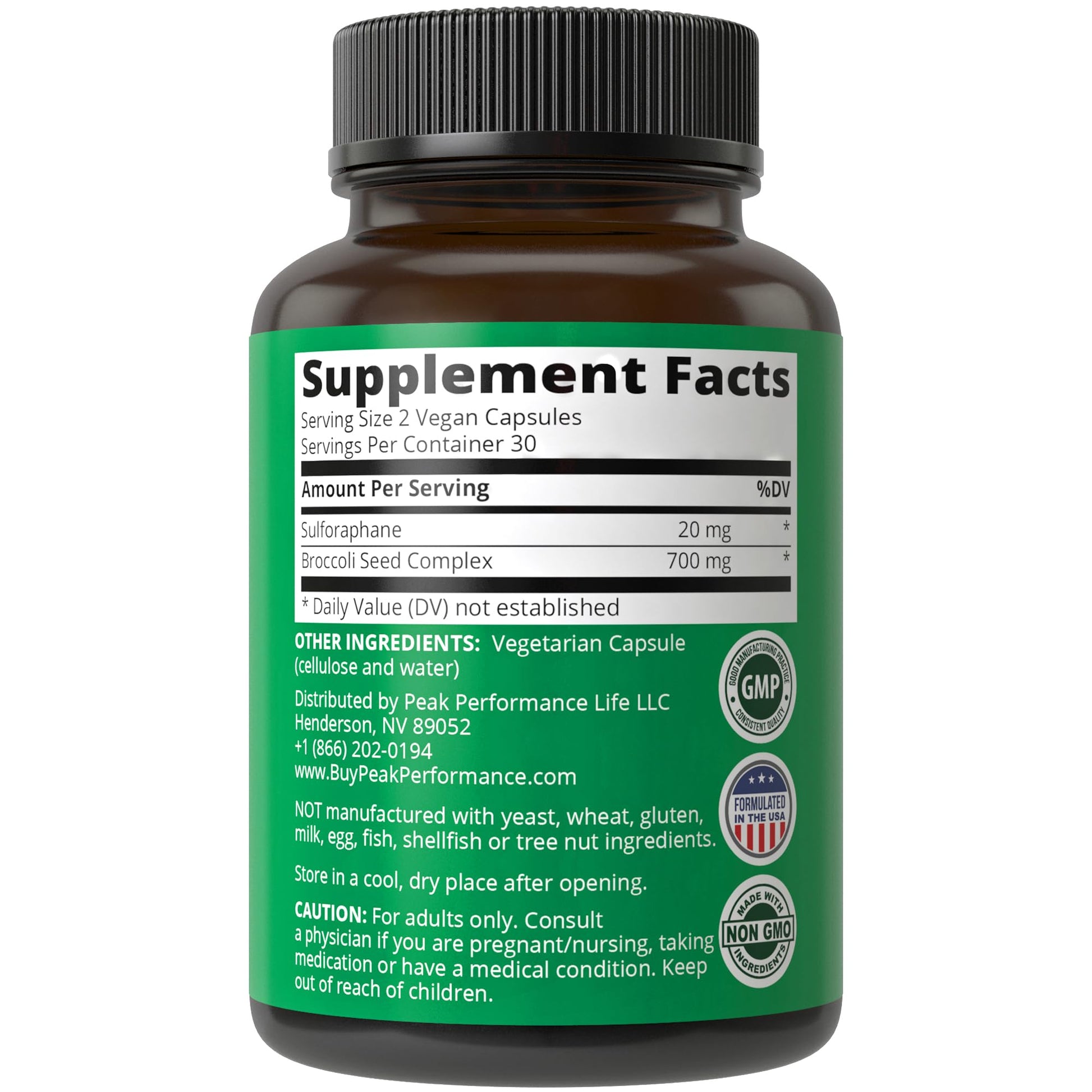 Sulforaphane Supplement 20mg + Broccoli Seed Extract Vegan Capsules. Activated Peak Performance Au supplements