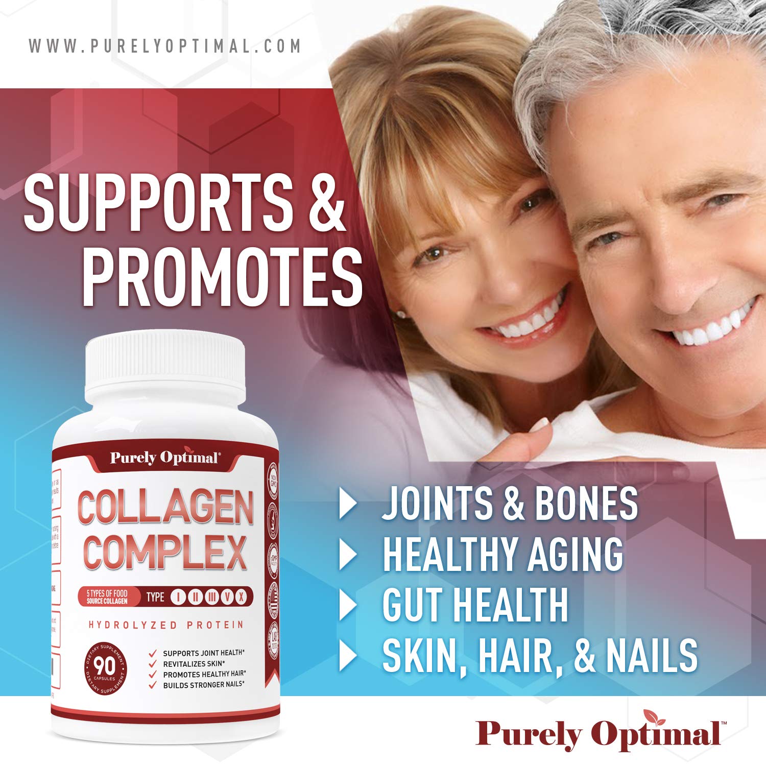 Purely Optimal Premium Multi Collagen Peptides Capsules (Types I, II, III, V, X) - Hair Purely Optimal Au supplements