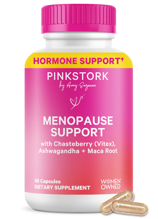Pink Stork Menopause Support for Women - Hot Flash, Mood, Sleep, Weight, Cortisol & Hormonal Balance - Vegan, Estrogen-Free Perimenopause Relief - Ashwagandha, Maca - 60 Capsules Pink StorkAU supplements