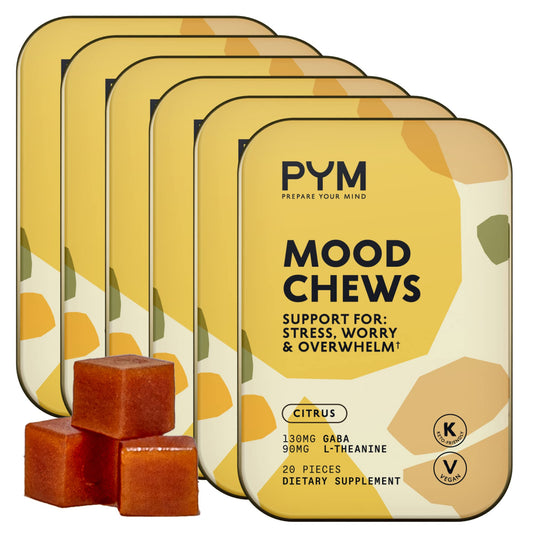 PYM Citrus Mood Chews Support for Stress, Worry & Overwhelm, 120 Count | 130mg GABA, 90mg L-Theanine | Vegan, Non-GMO, Gluten-Free, No Added Sugar | All-Natural Mood Balance Supplement Made in USA PYM HealthAu supplements