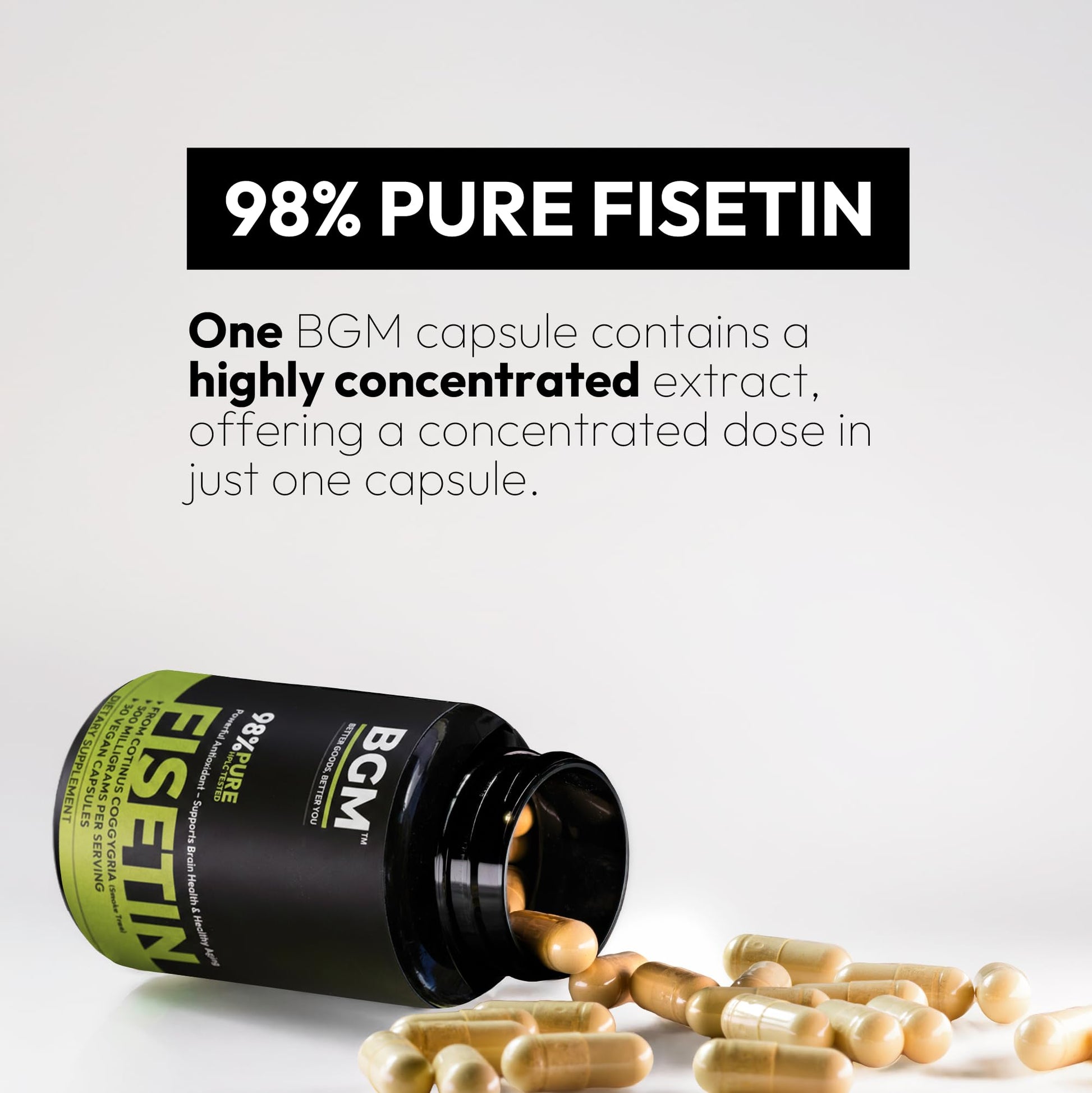 BGM Fisetin 500mg Supplement | Smoke Tree Extract (Cotinus coggygria) | 98% Pure Senolytic Antioxidant | Vegan Capsules | Supports Brain Health & Healthy Aging BGM Better Goods, Better You Au supplements