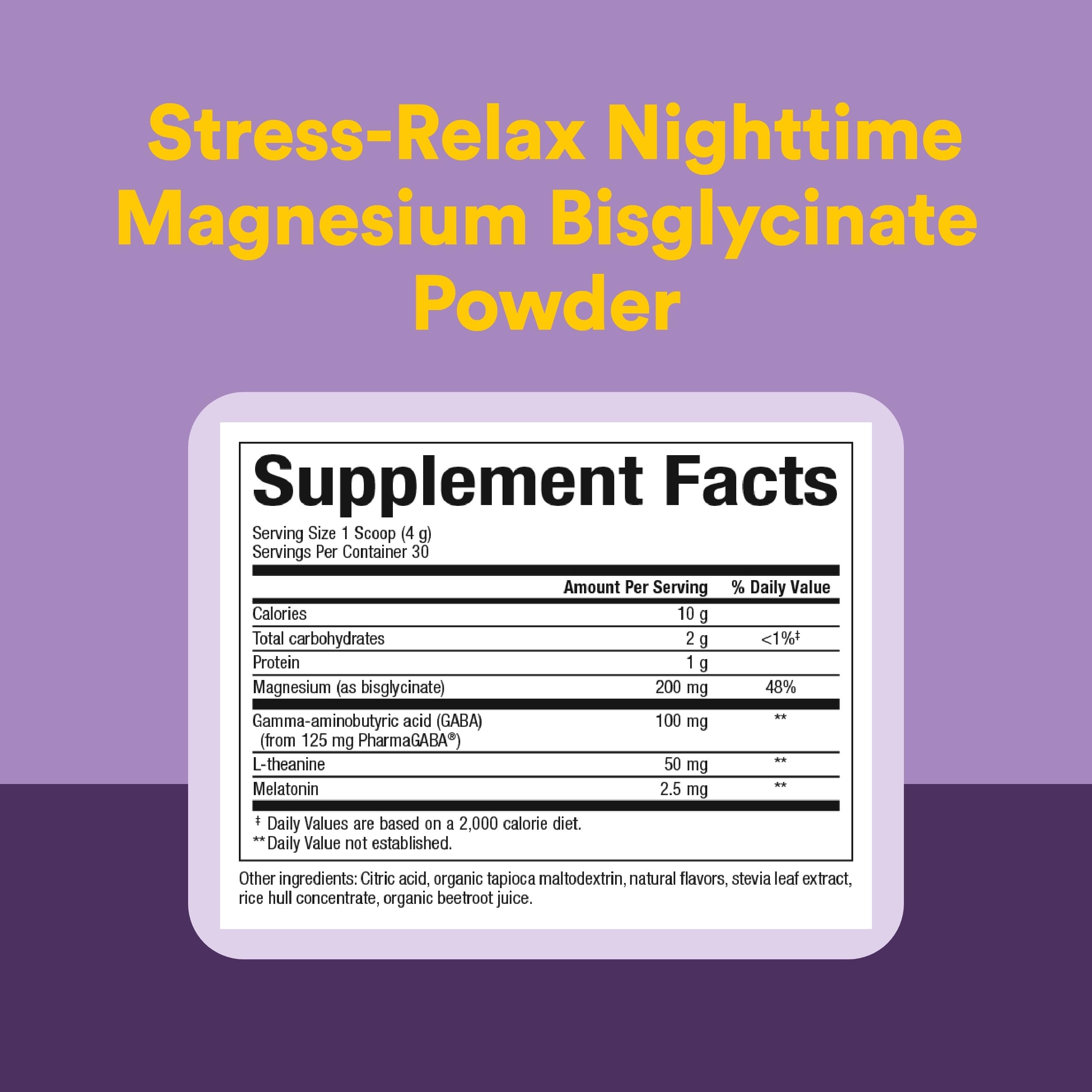 Natural Factors Stress-Relax Nighttime Magnesium Bisglycinate - Supports Sleep & Relaxation* - with Melatonin, L-Theanine & GABA - Tropical Flavor - 4.23 oz Natural Factors Au supplements