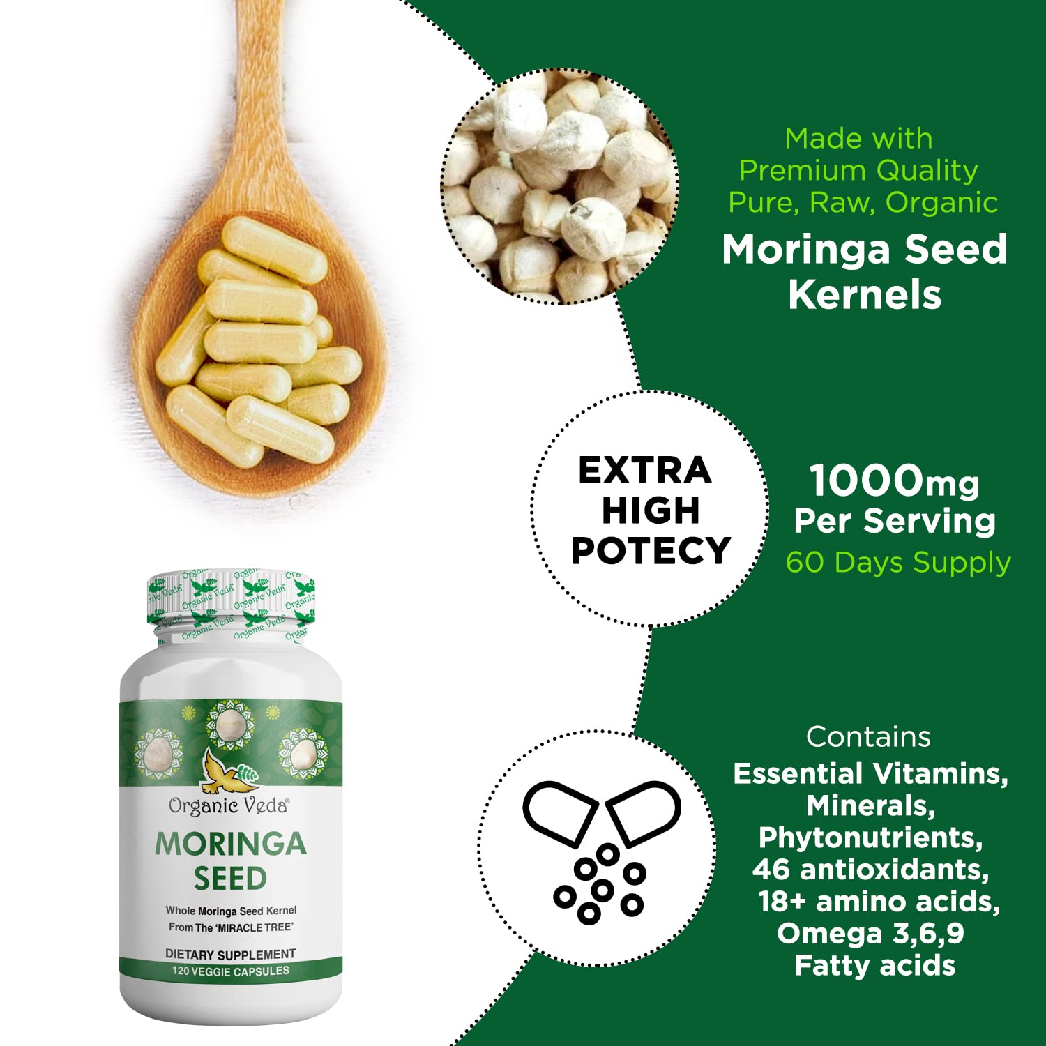 Organic Veda Moringa Seed Capsules - Pure Organic Moringa Capsules Seed Powder Organic Veda Au supplements