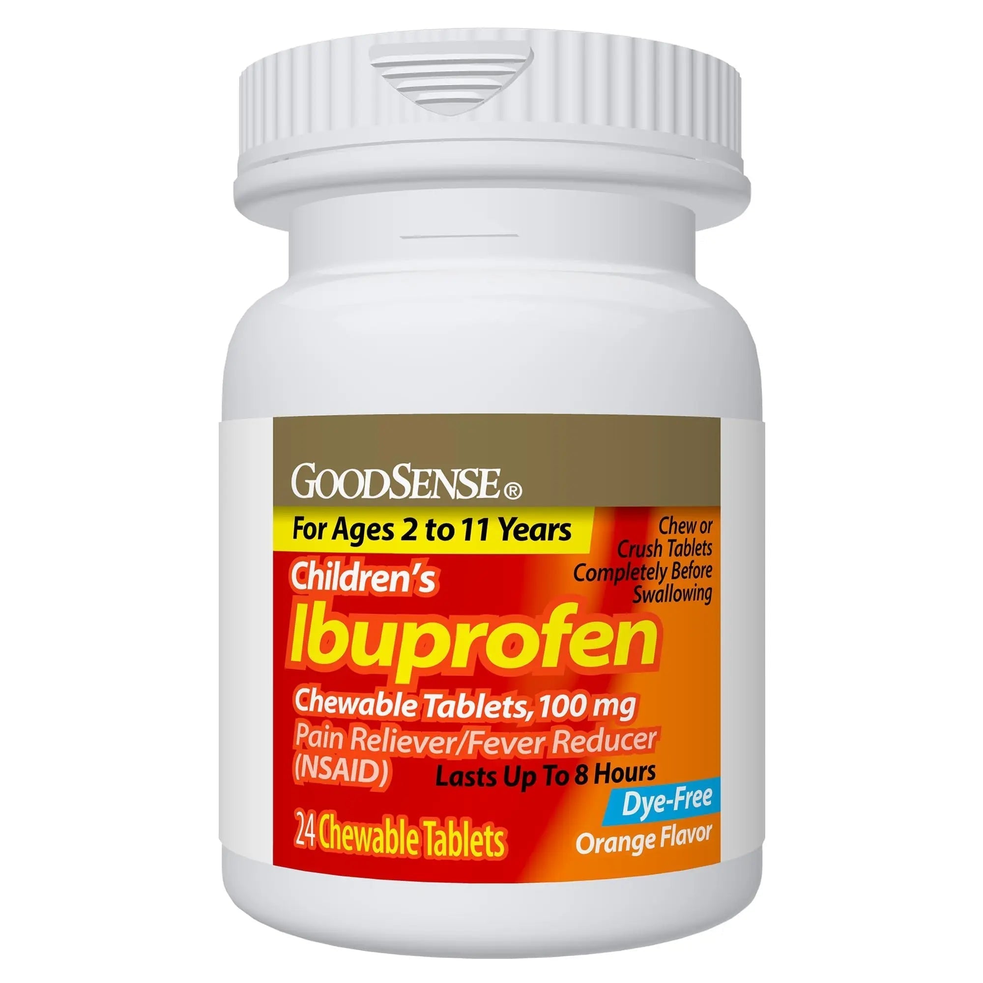 Childrens Ibuprofen Chewable Tablets, 100 mg, Orange Flavor, Pain Reliever and Fever Reducer, 24 Count GoodSense Au supplements