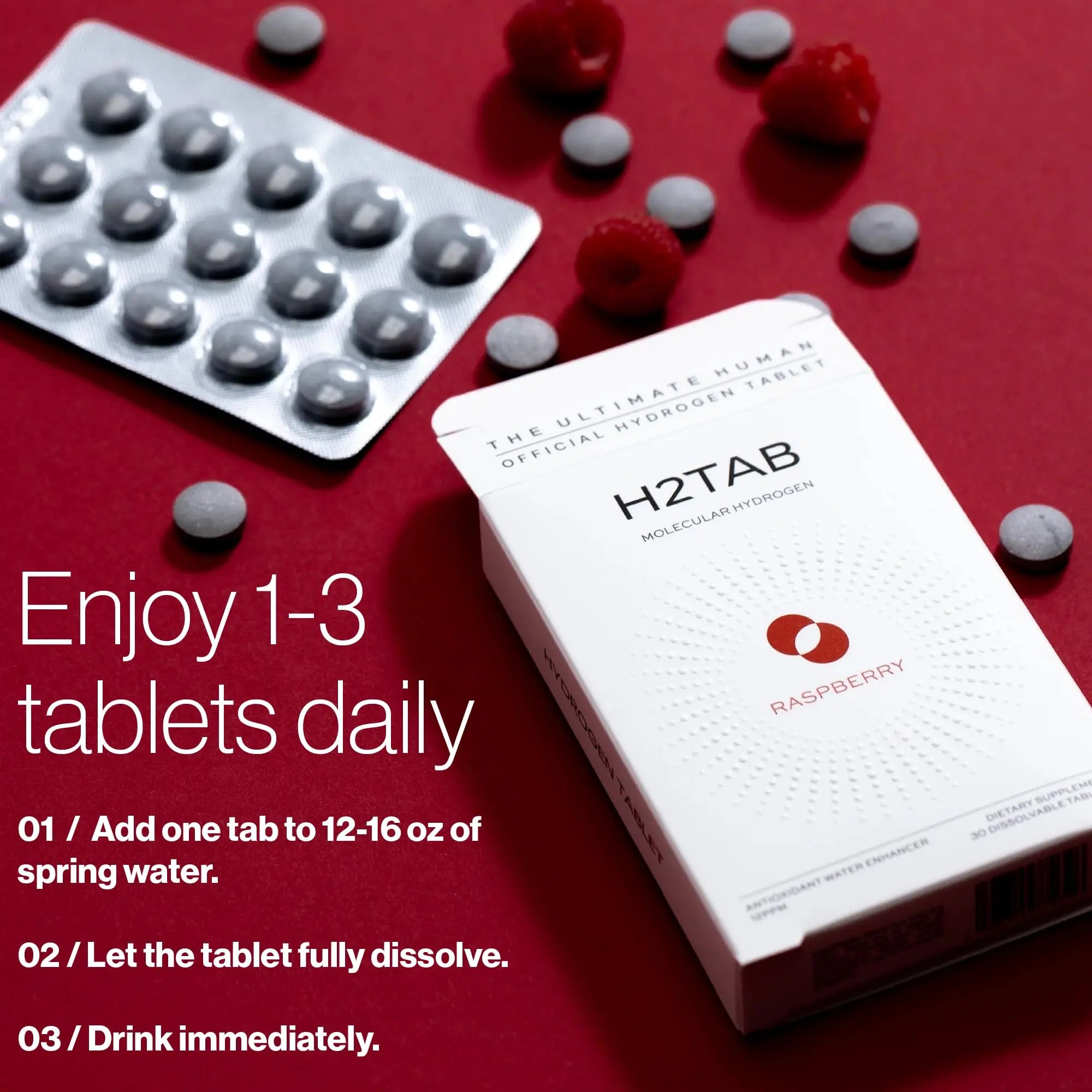 Molecular H2TAB Hydrogen Water Tablets with Magnesium -12 PPM Hydrogen Tablets for Drinking Water -Rich in Antioxidants, Supports Cellular Health, Recovery & Cognitive Function (30 Counts, Raspberry) H2TAB Au supplements