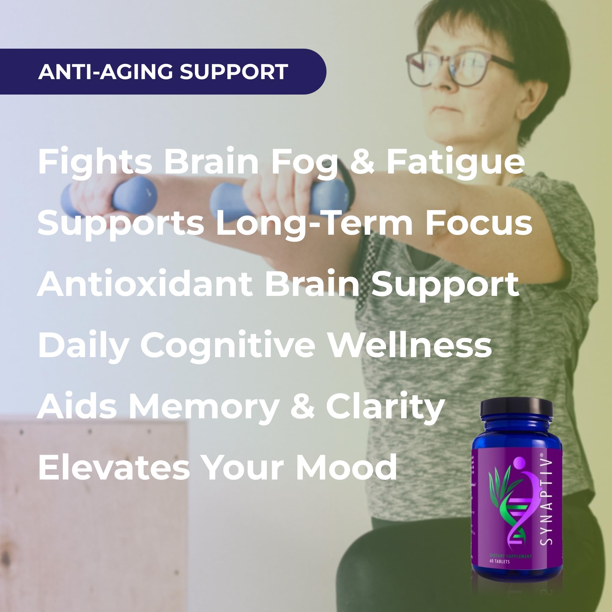 Youngevity Synaptiv™ Brain Support - 12in1 - Ginkgo, Huperzine, Bacopa, Quercetin and More - with Potent Antioxidant Blend + Vitamins - 60 Tablets (Pack of 1) Youngevity Au supplements