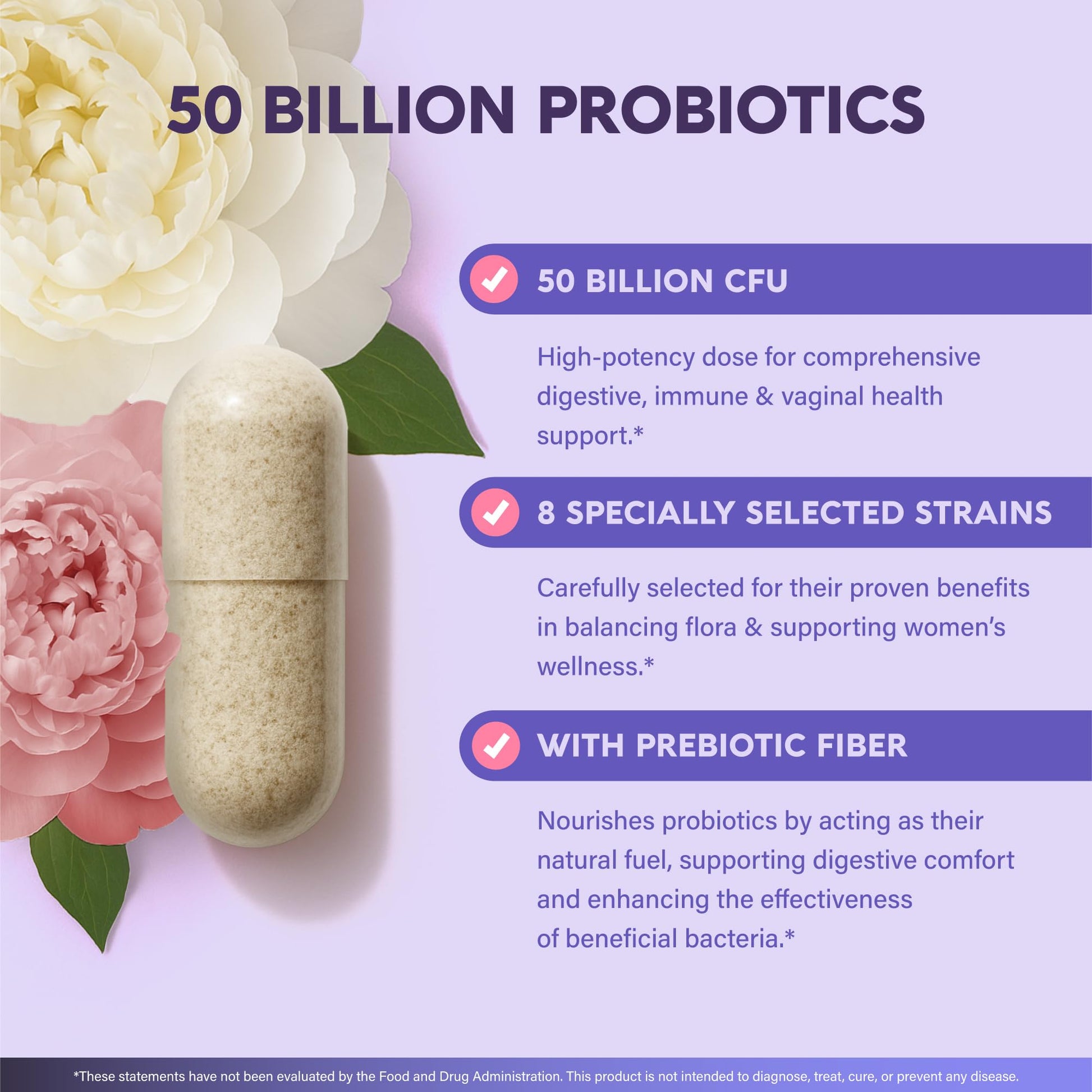 Probiotics for Women 50 Billion CFU - Vaginal Probiotics Clinically Proven for Yeast & pH Balance - Digestion & Bloating Relief - 8 Strains + Prebiotics - Delay Release - Made in USA, 30 Capsules NUTRAHARMONY Au supplements