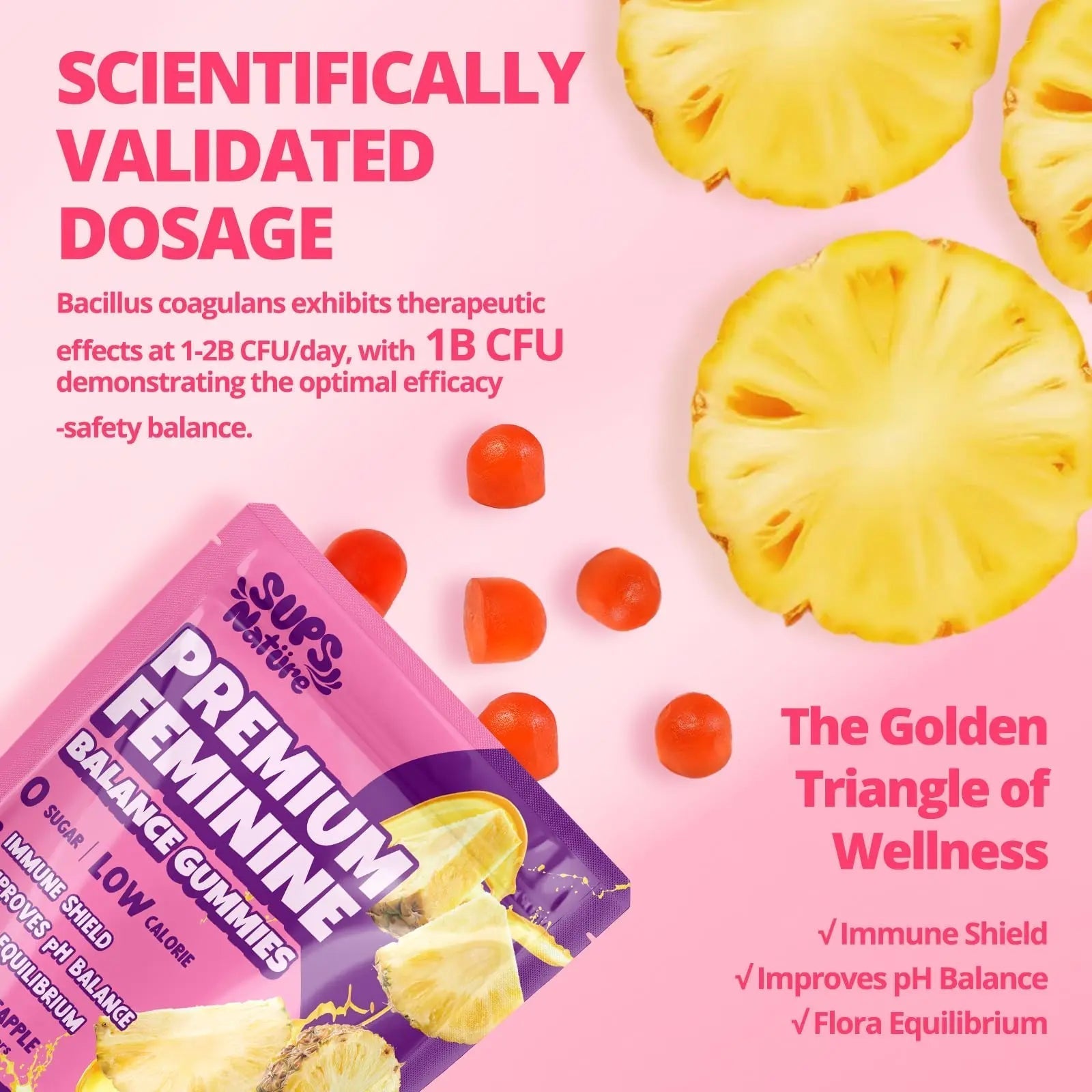 Women's Probiotic Gummies Nutrition Premium Feminine Balance Gummies - Supports pH Balance, Digestion & Immune Health - Hawaiian Pineapple Flavor sups nature Au supplements