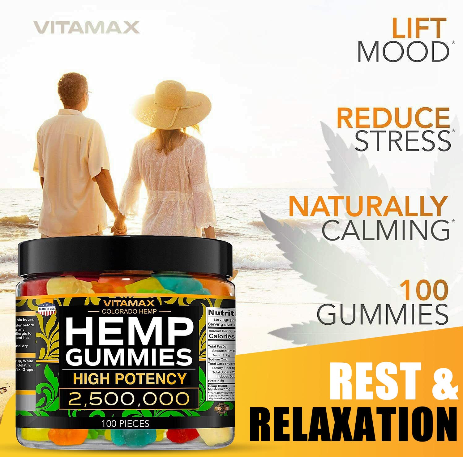 Vitamax Hemp Gummies - Great for Peace & Relaxation - 2,500,000 - Natural Fruit Flavors Vitamax Au supplements