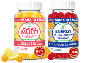 Lunakai USA Made Women’s Multi & Energy Gummies Bundle – 16 Essential Nutrients & B12 – 60 Ct Each Lunakai Au supplements